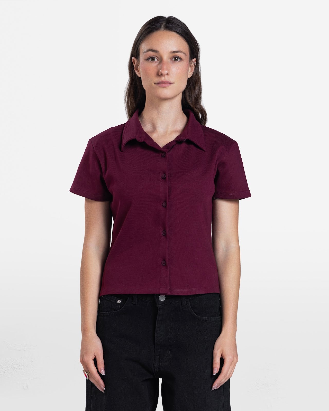 SHORT SLEEVE BUTTON DOWN SHIRT BURGUNDY 1