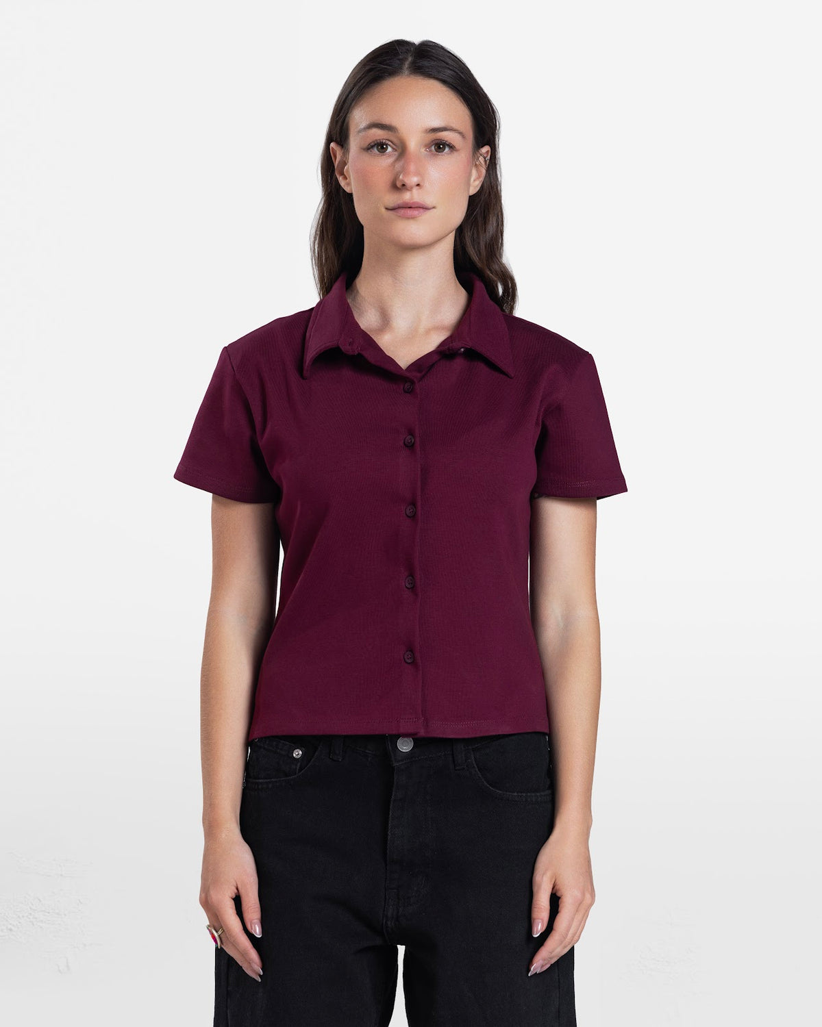 SHORT SLEEVE BUTTON DOWN SHIRT BURGUNDY 1