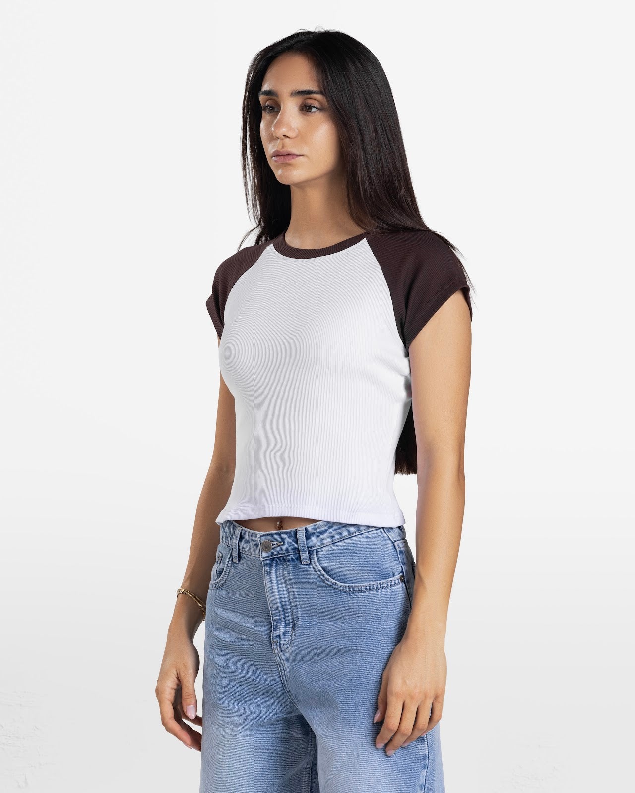 CONTRAST SLEEVE TEE BROWN 3