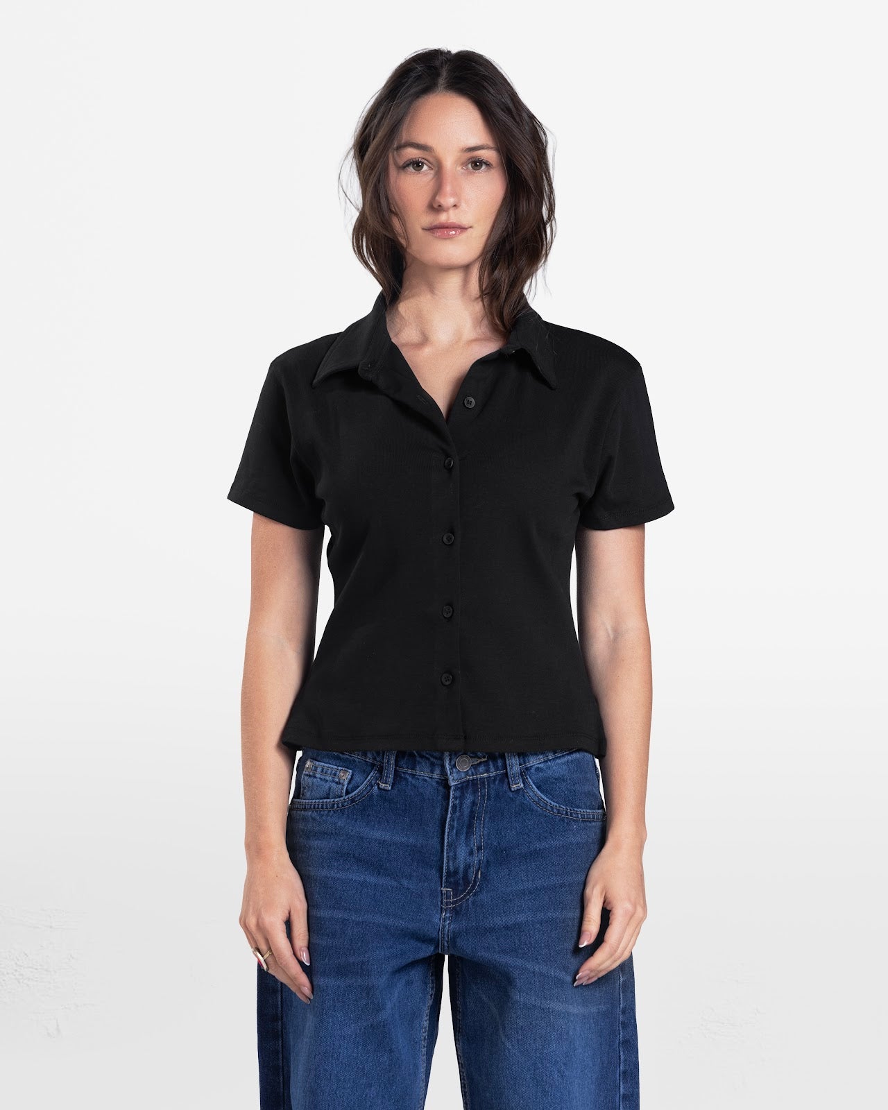 SHORT SLEEVE BUTTON DOWN SHIRT BLACK 1