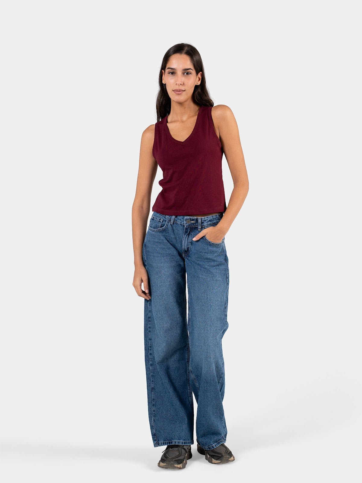 RELAXED V-NECK TANK TOP BURGUNDY 1