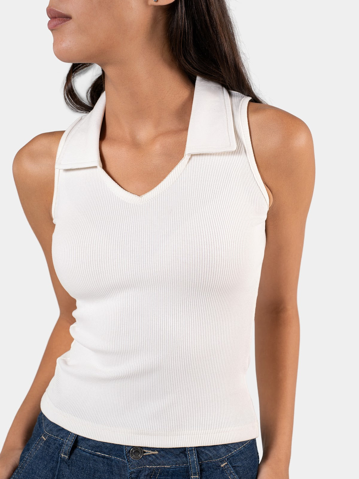 RIBBED COLLARED TANK TOP OFF-WHITE 4