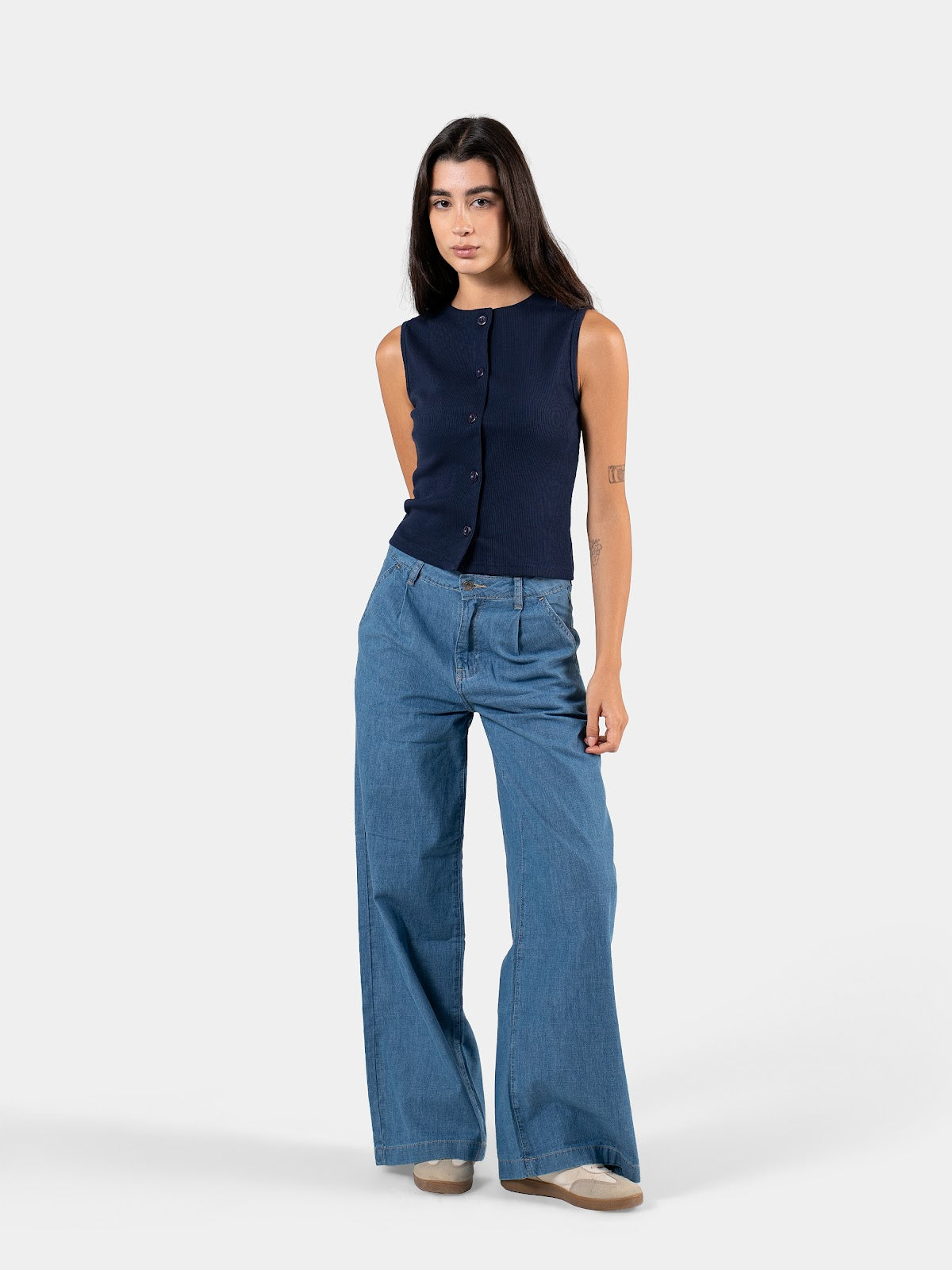 RIBBED BUTTON TANK NAVY 2