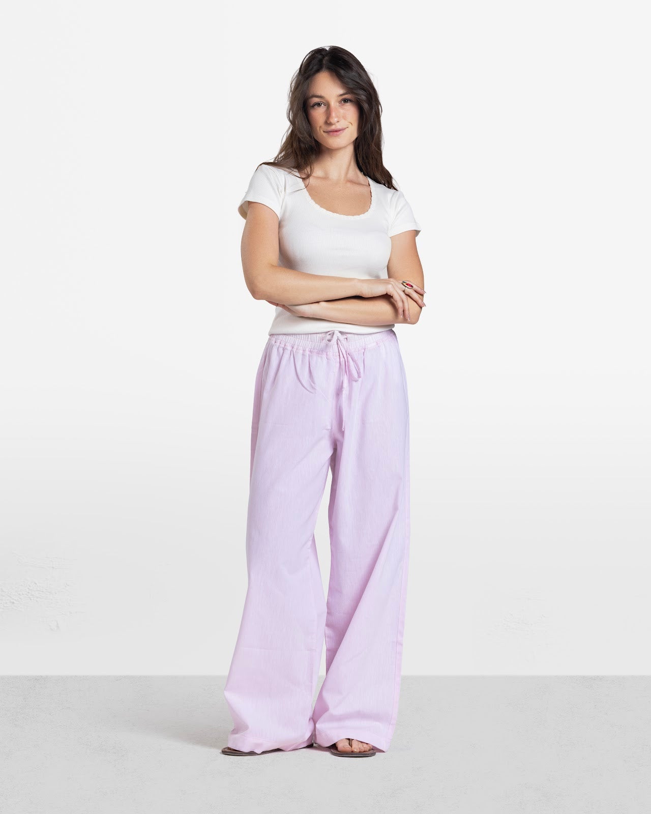 WIDE LEG LINEN PANTS PINK 2