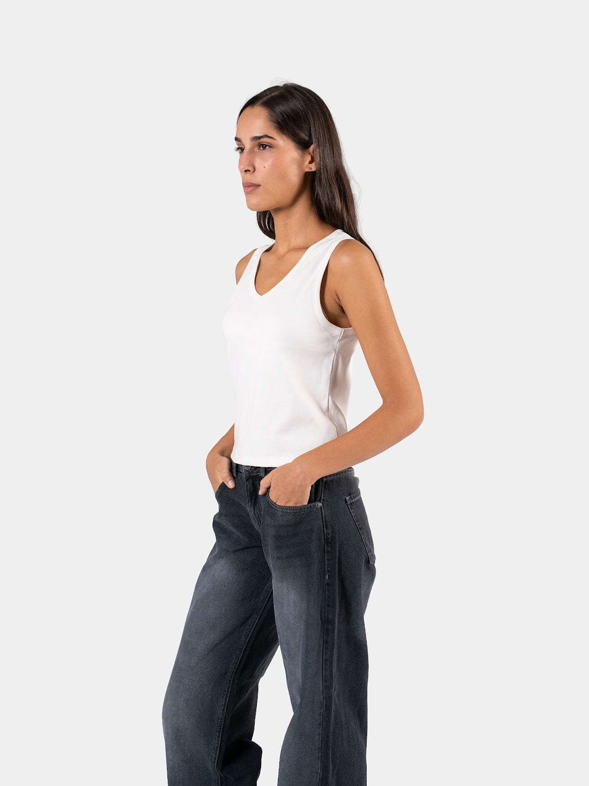 RELAXED V-NECK TANK TOP OFF-WHITE 2