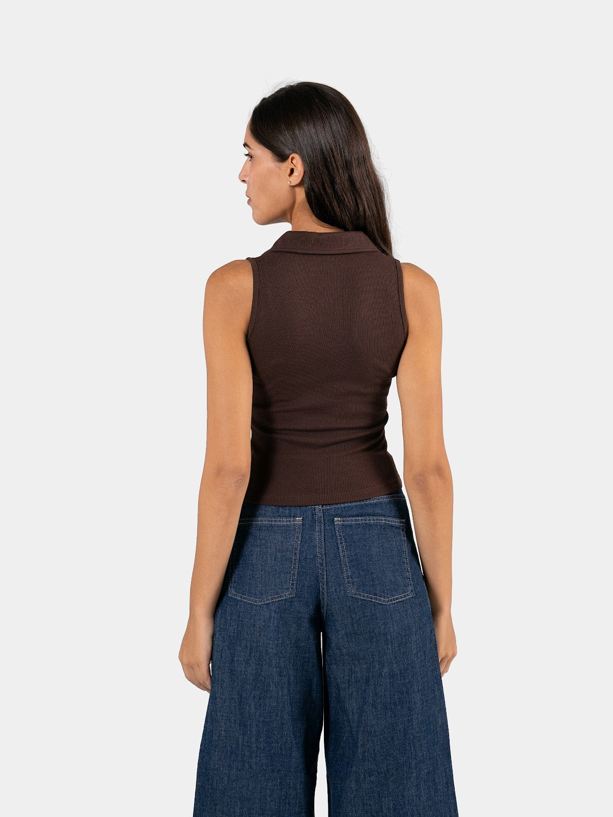 RIBBED COLLARED TANK TOP BROWN 2