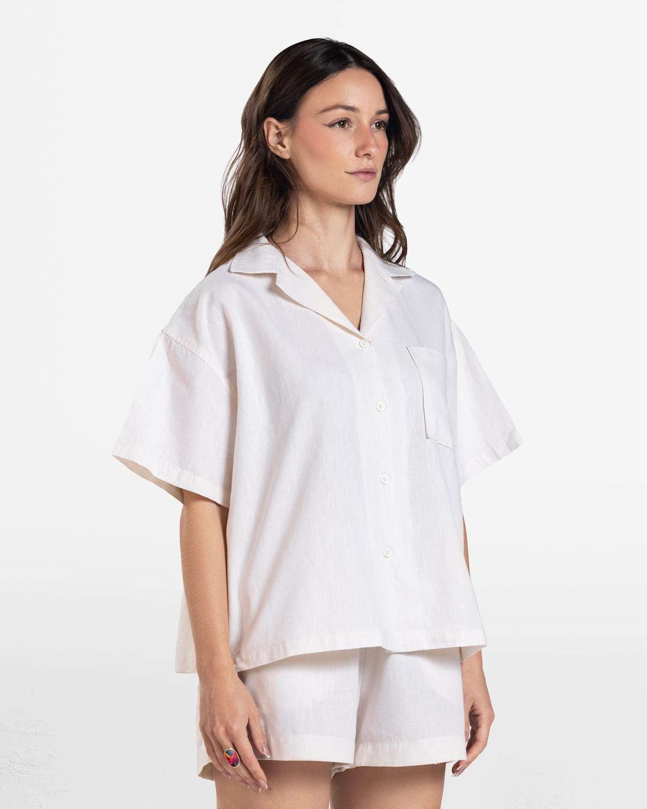 SHORT SLEEVE LINEN SHIRT BEIGE 1