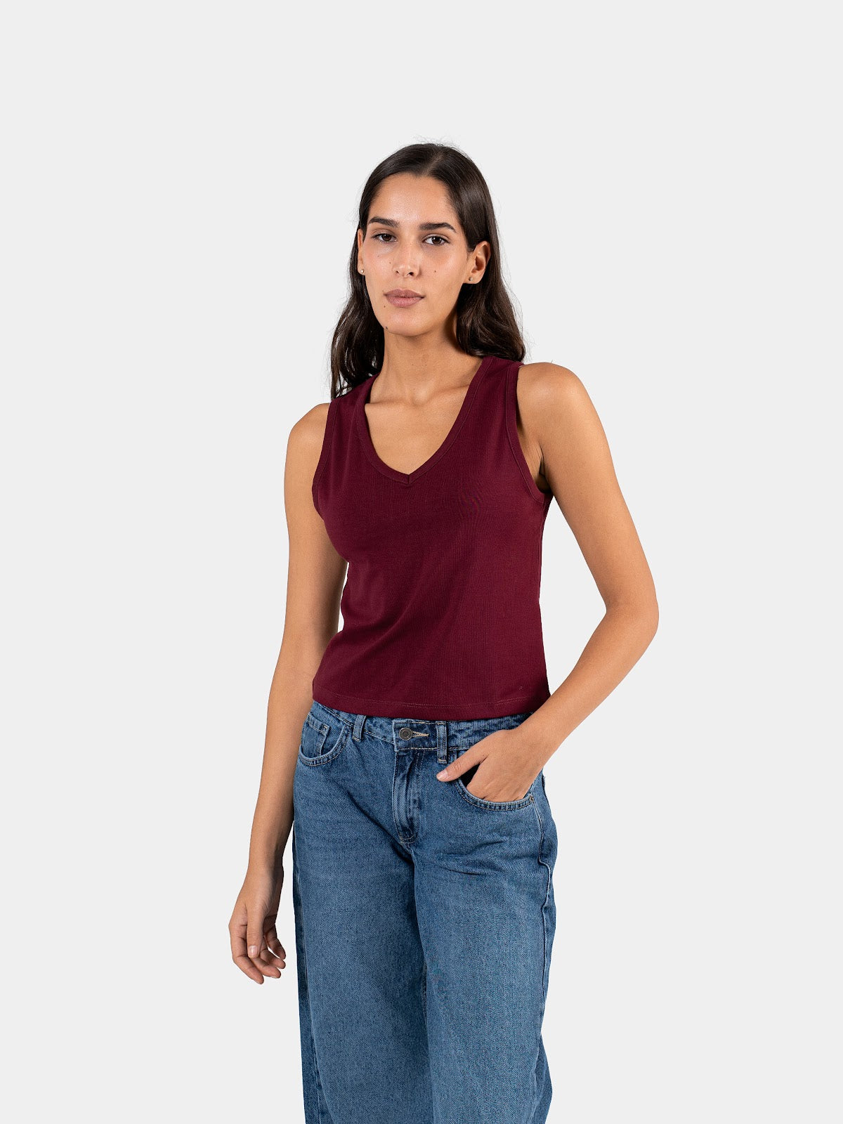 RELAXED V-NECK TANK TOP BURGUNDY 4