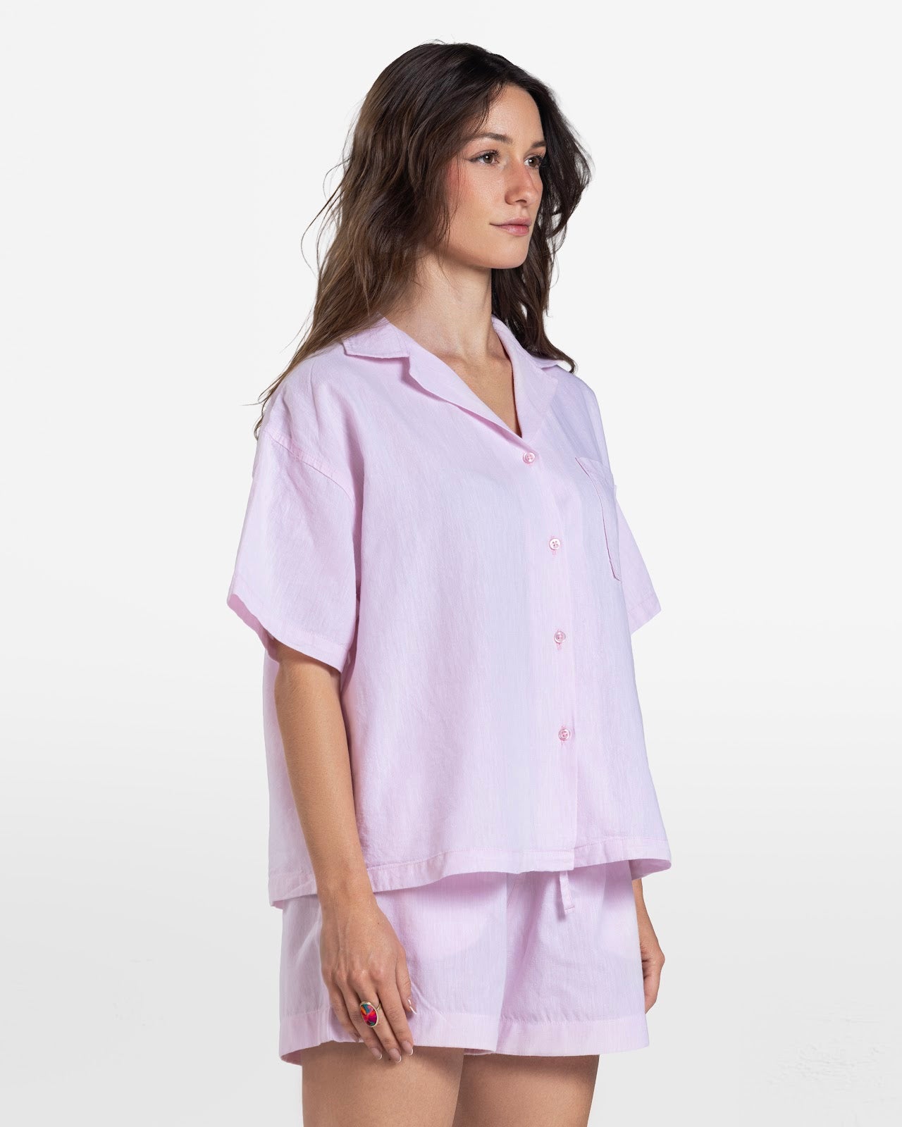 SHORT SLEEVE LINEN SHIRT PINK 4