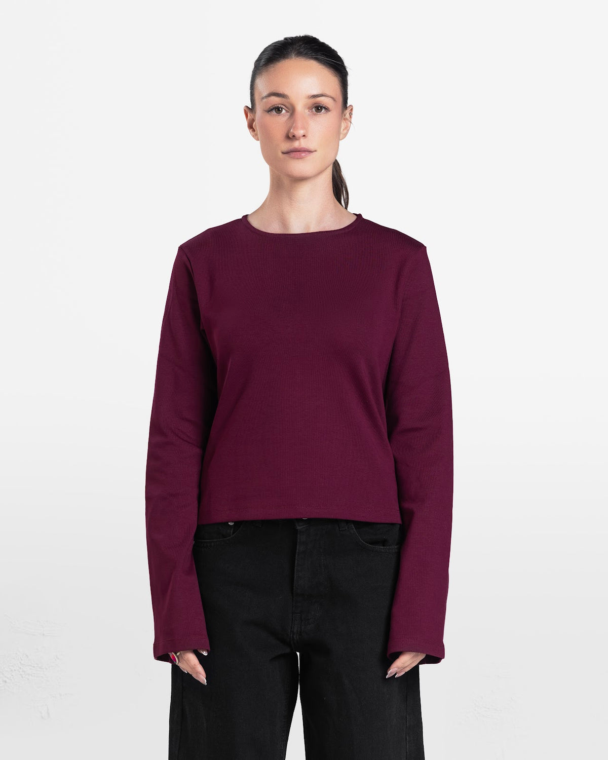LOOSE FIT LONG SLEEVE TOP BURGUNDY 1