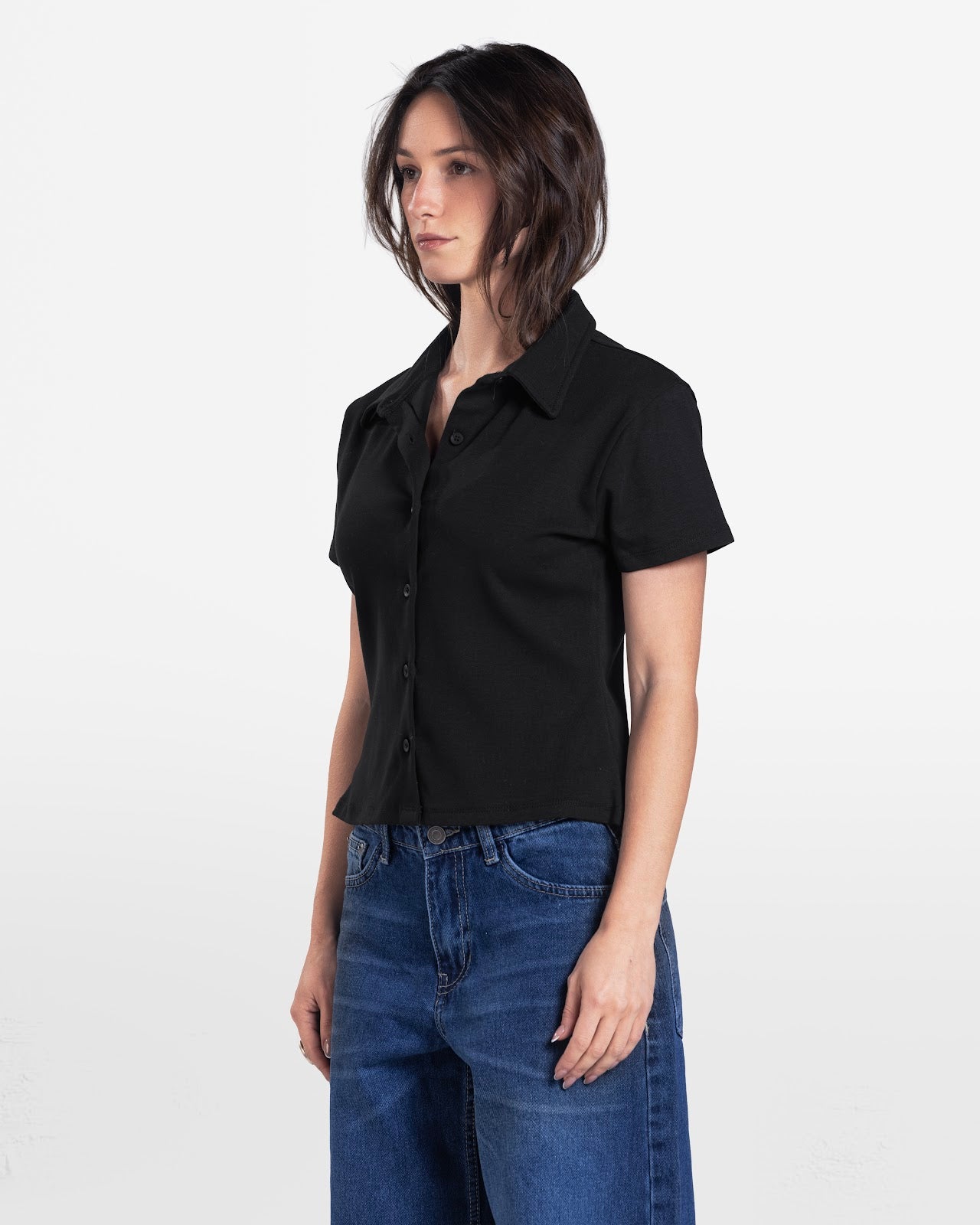 SHORT SLEEVE BUTTON DOWN SHIRT BLACK 3