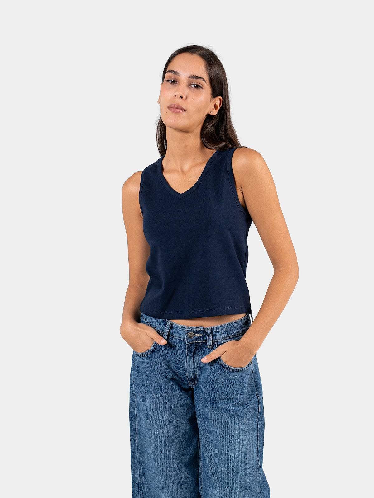 RELAXED V-NECK TANK TOP NAVY 2
