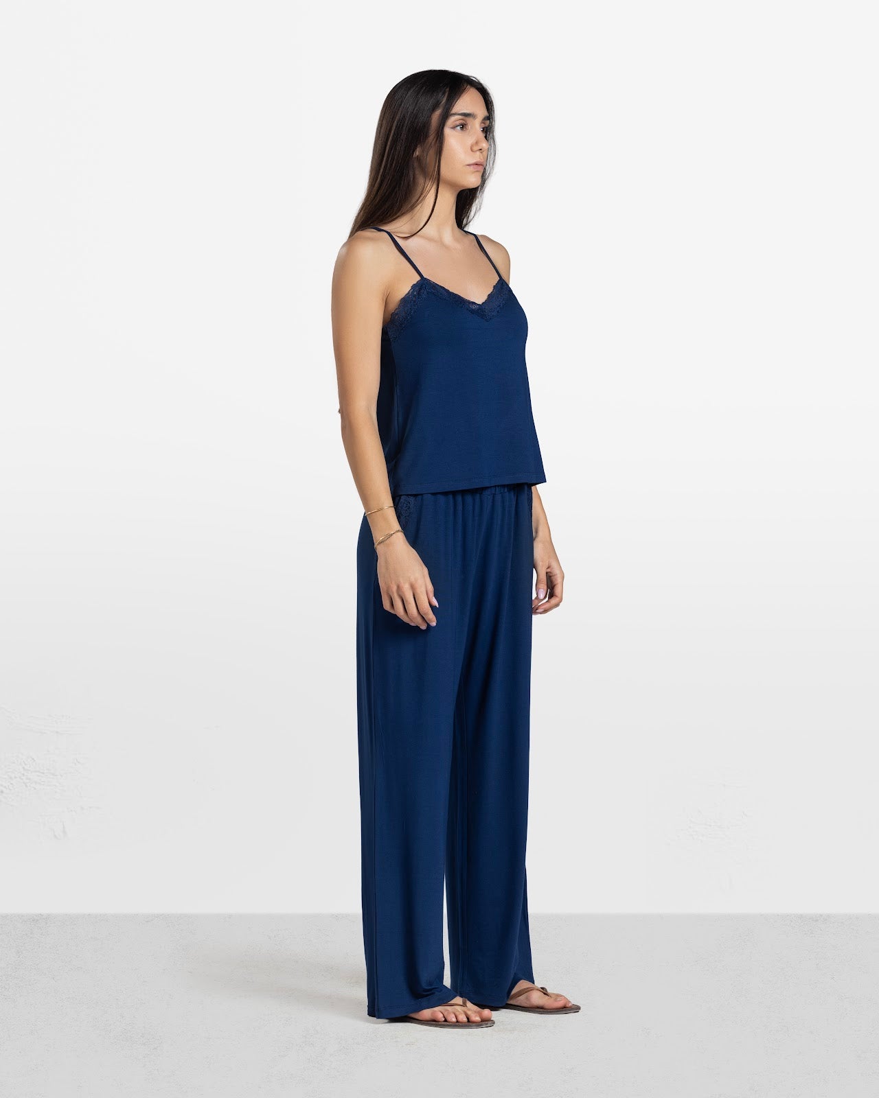 LACE TRIM CAMI PANTS SET NAVY 3