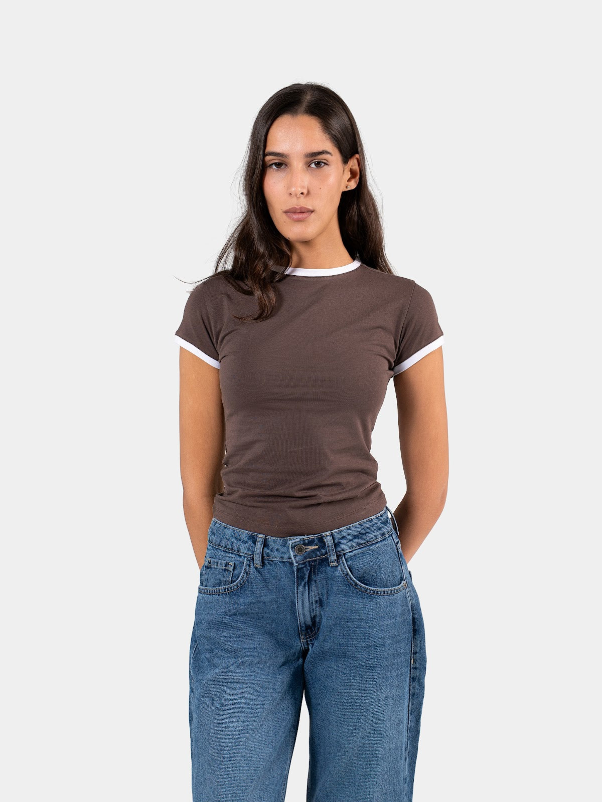 CONTRAST EDGE T-SHIRT BROWN X WHITE 5