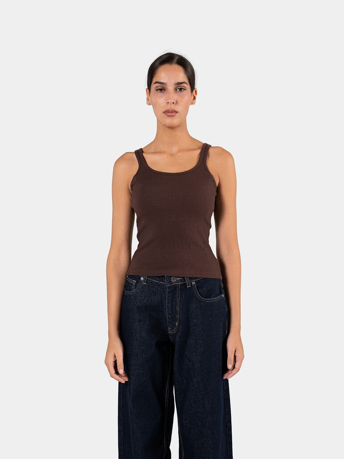 RIBBED SPAGHETTI STRAP BROWN 5