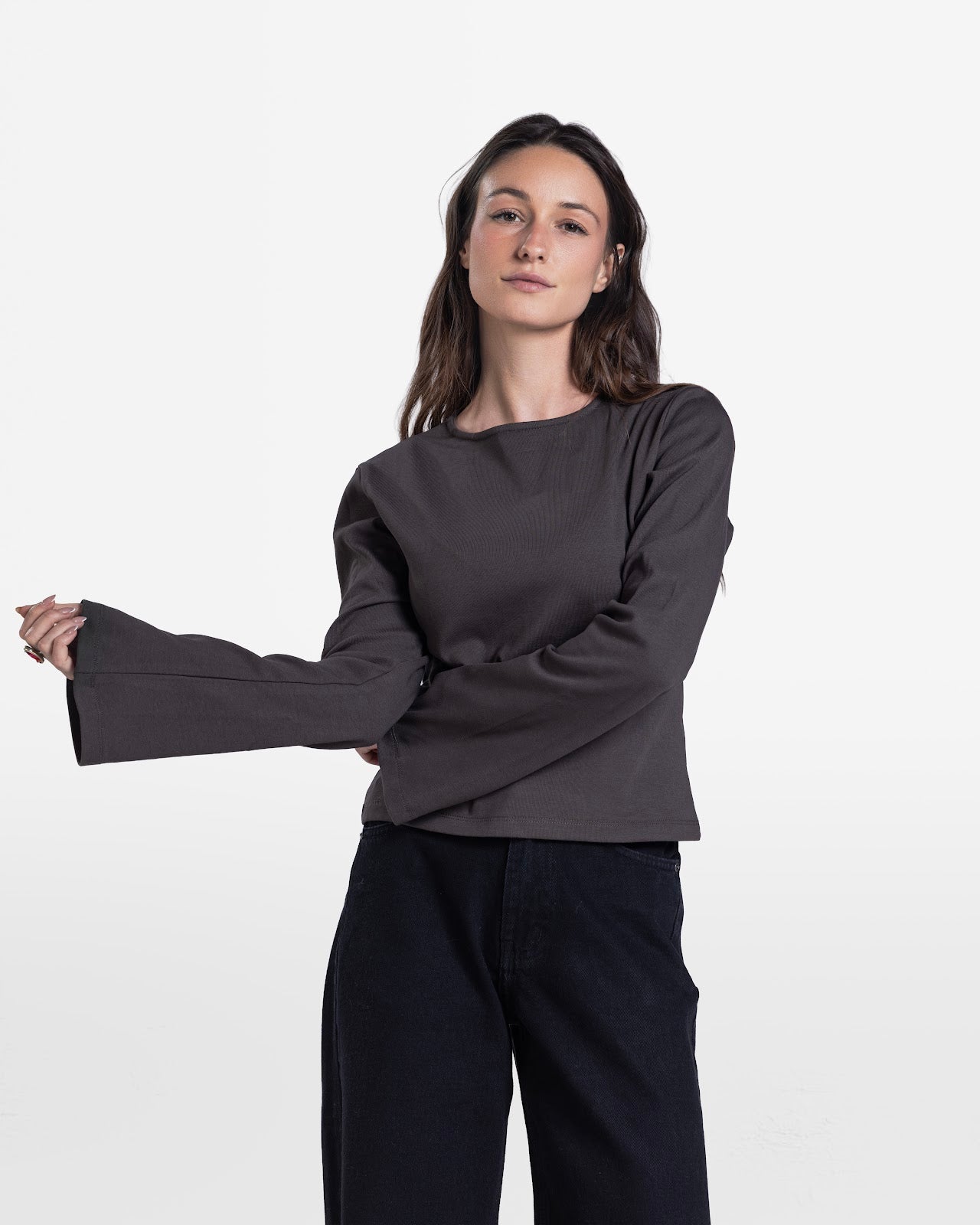 LOOSE FIT LONG SLEEVE TOP BROWN 3
