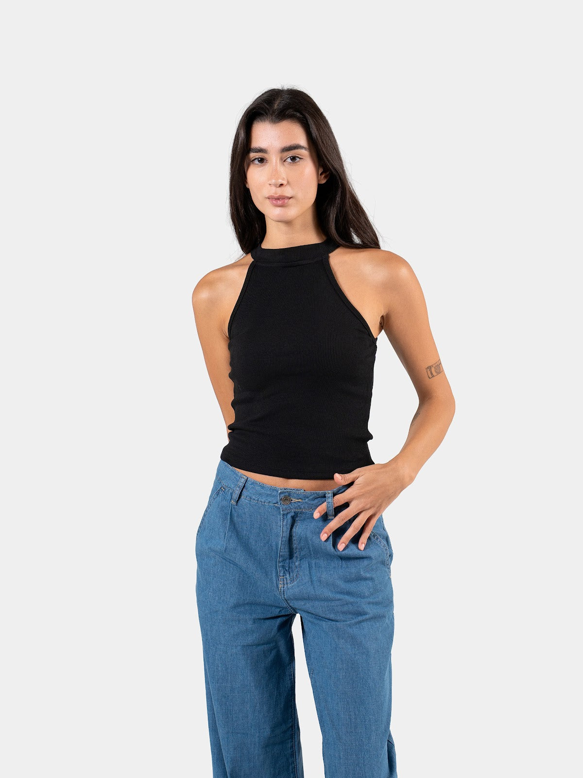 RIBBED HALTER TOP BLACK 1