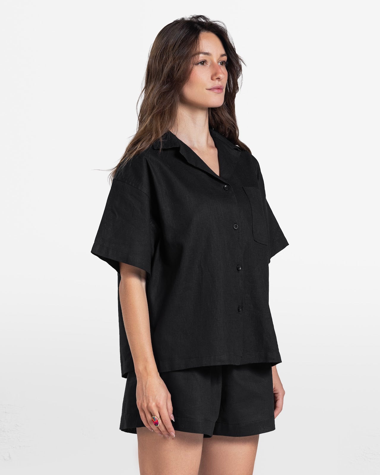 SHORT SLEEVE LINEN SHIRT BLACK 2