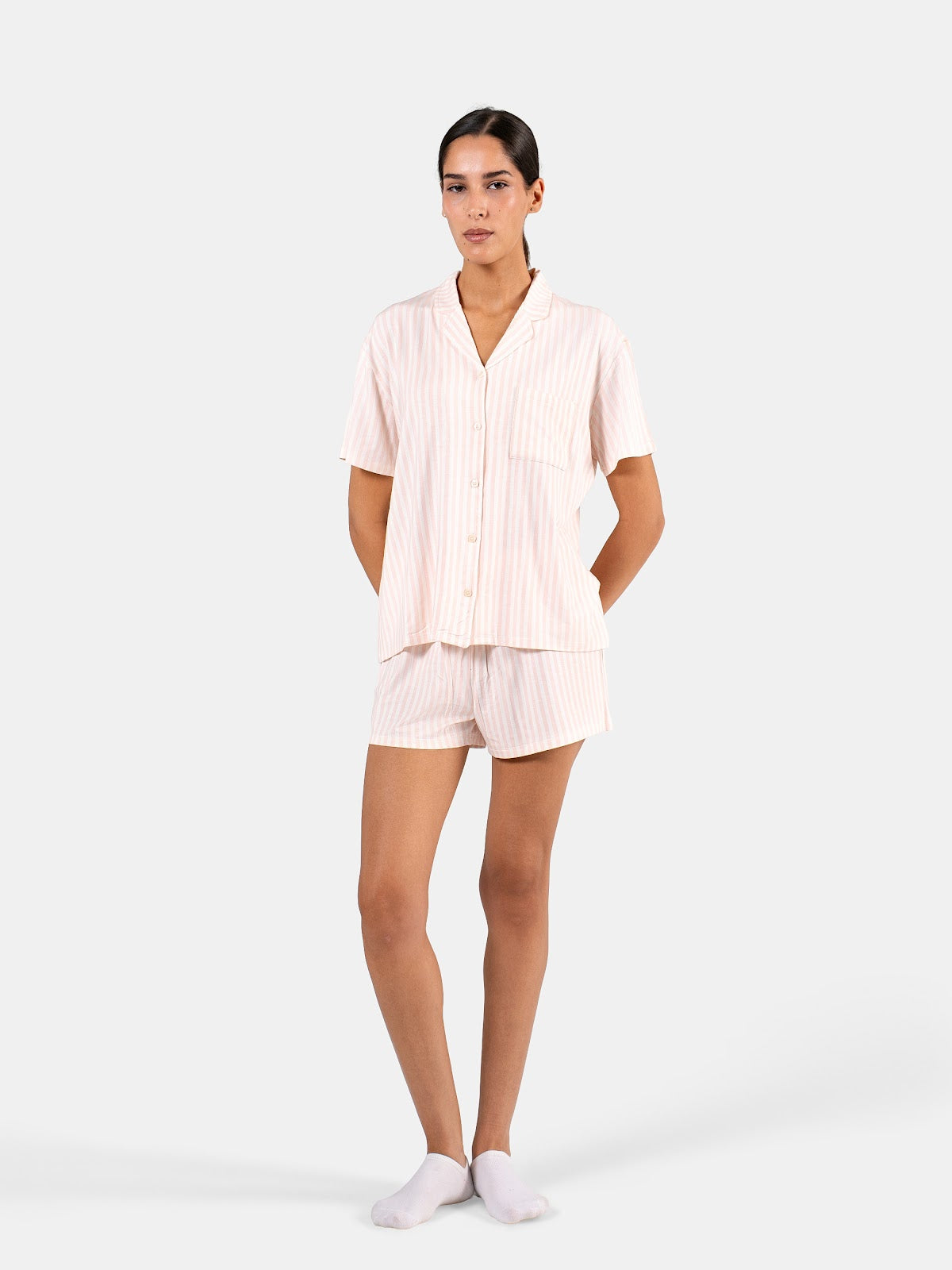 CLASSIC STRIP SHORT SET BABY PINK X WHITE 4
