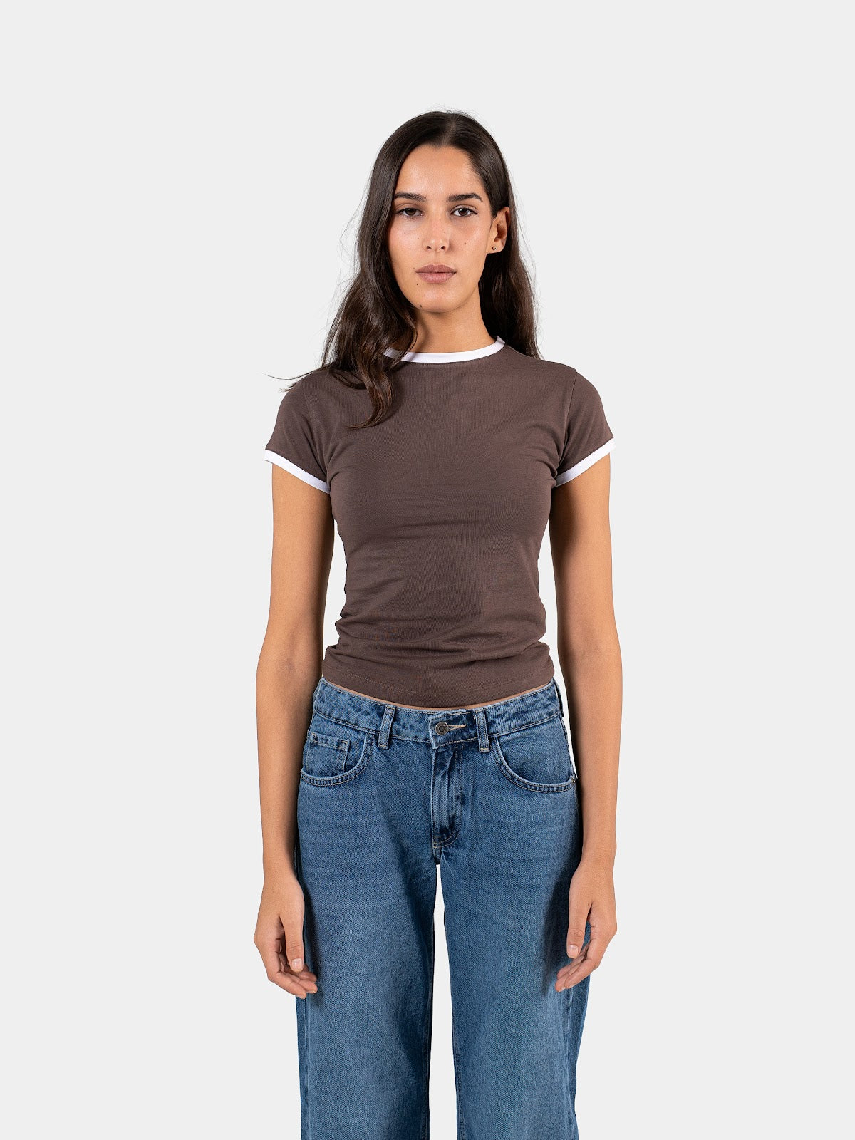 CONTRAST EDGE T-SHIRT BROWN X WHITE 4