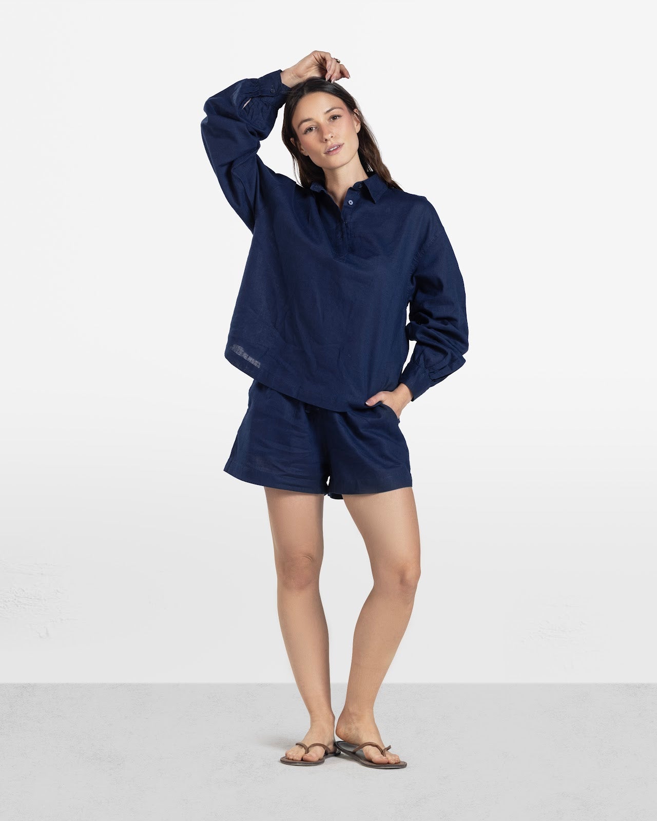 LINEN SHORTS NAVY 1