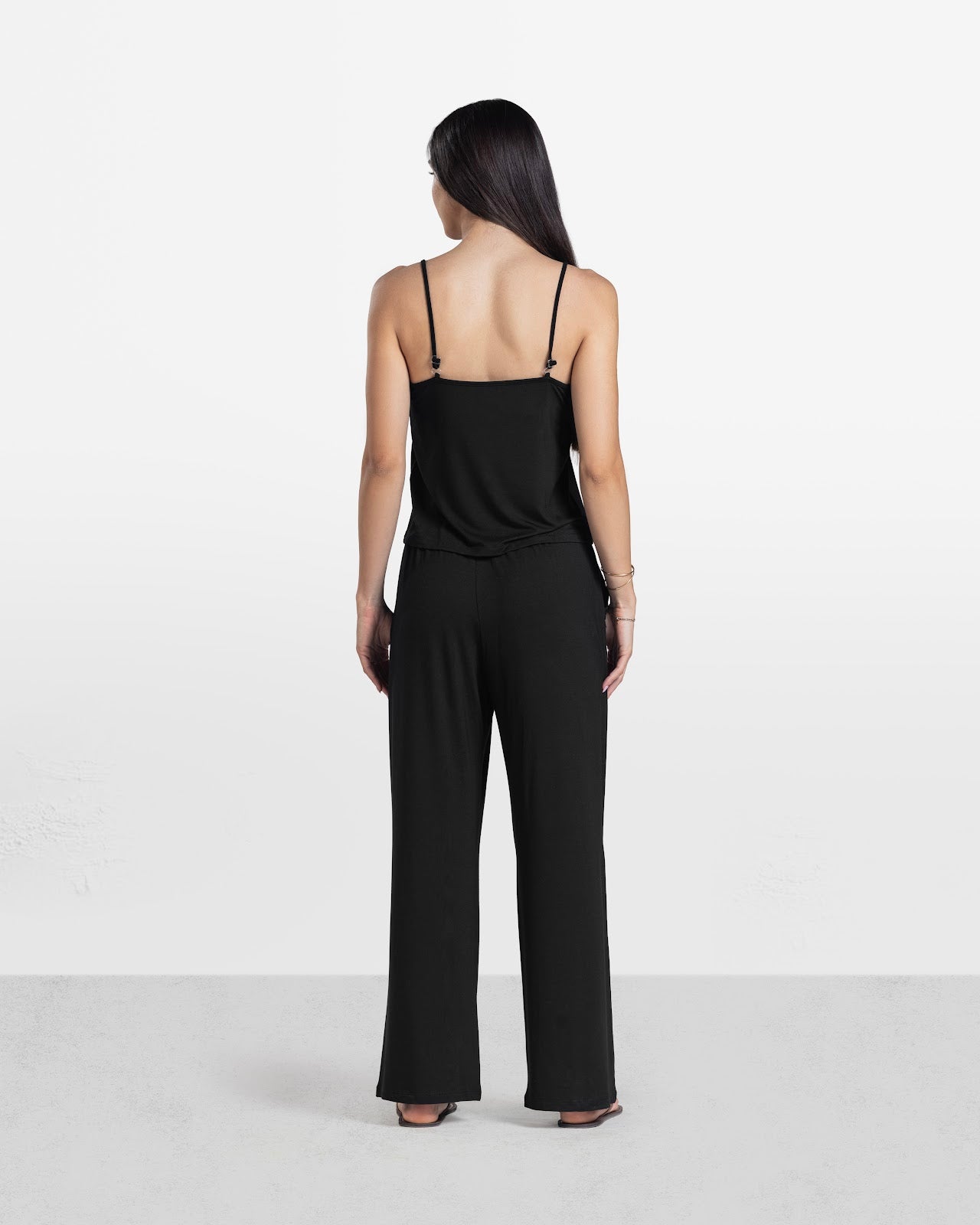 LACE TRIM CAMI PANTS SET BLACK 2