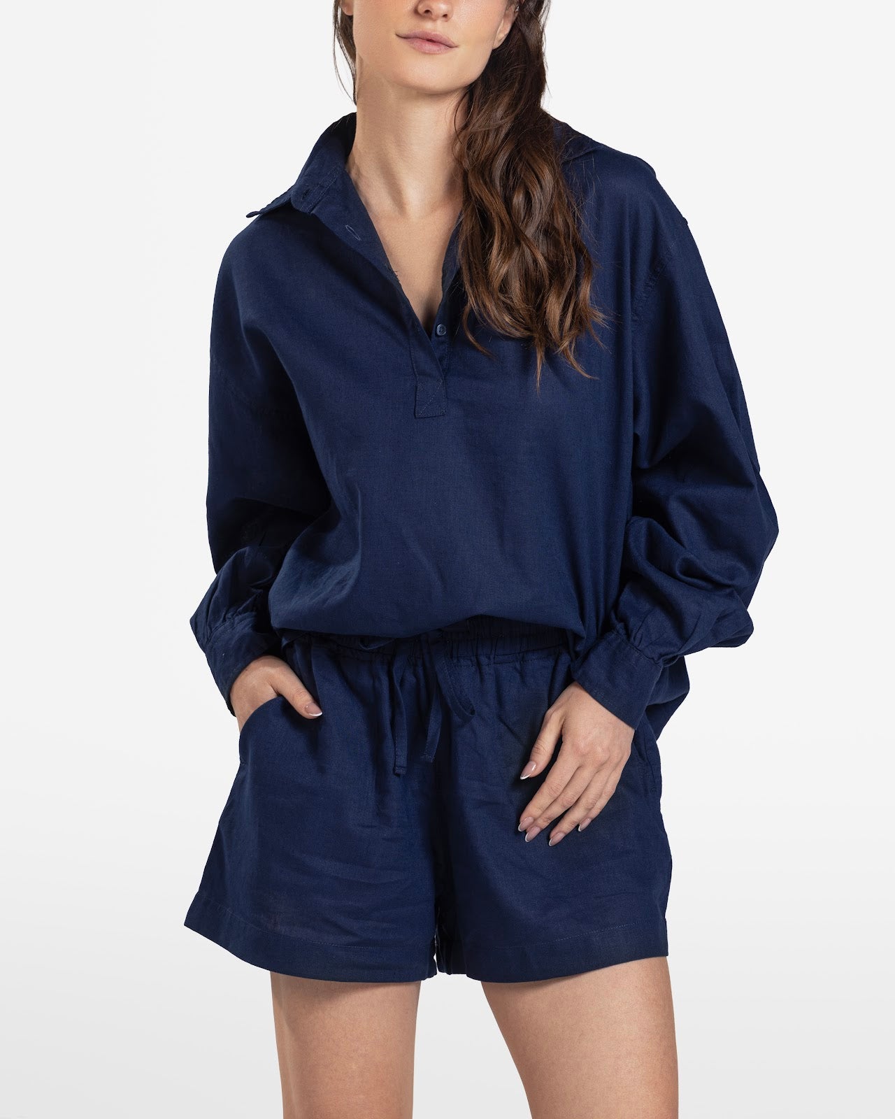 HAIF BUTTON DOWN LINEN SHIRT NAVY 3