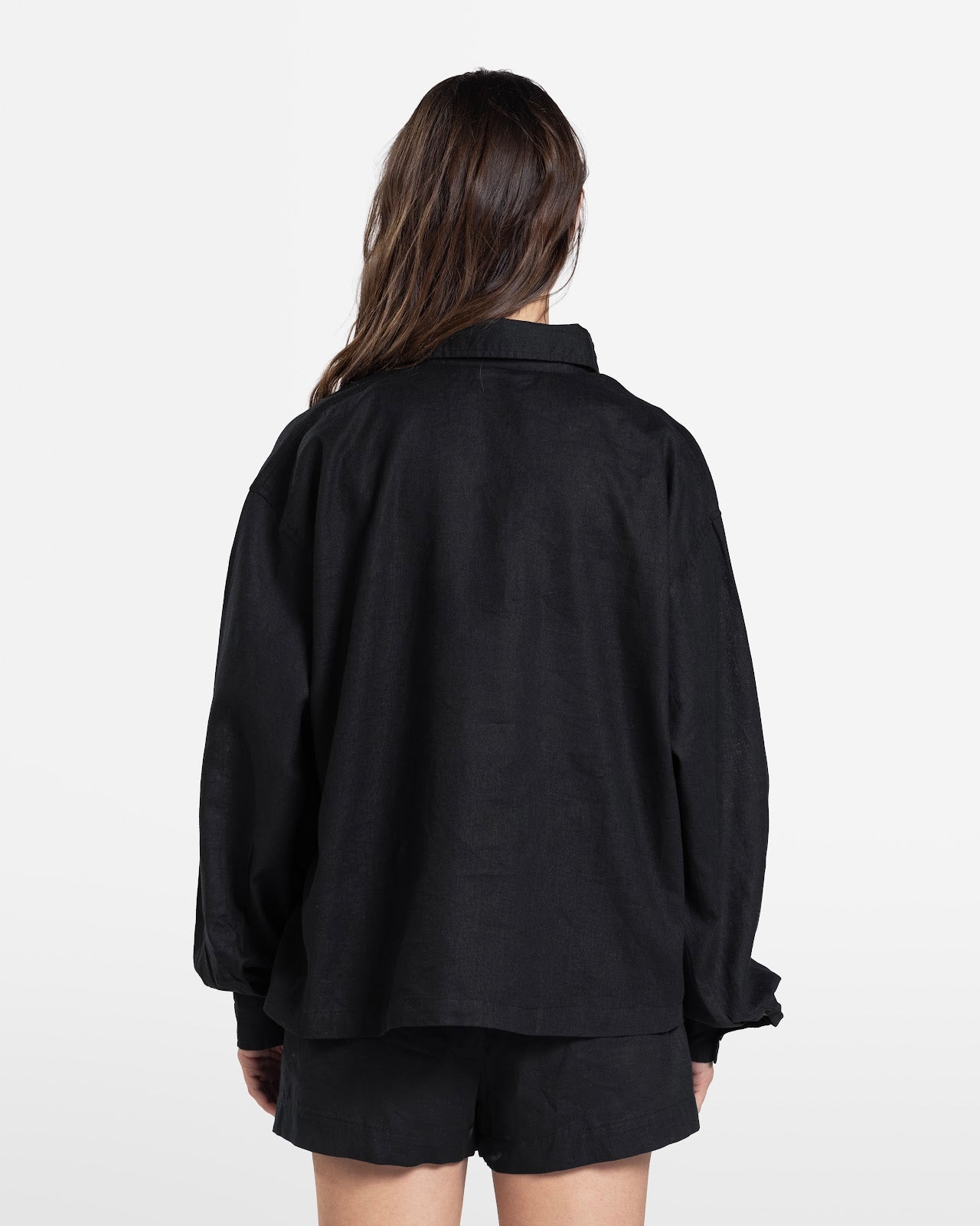 HAIF BUTTON DOWN LINEN SHIRT BLACK 1