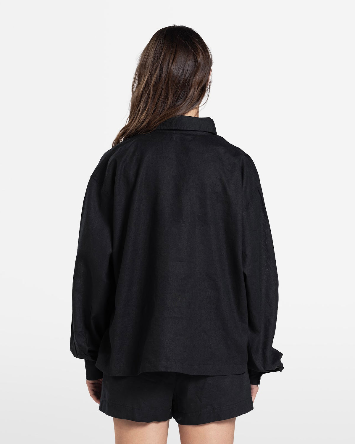 HAIF BUTTON DOWN LINEN SHIRT BLACK 1