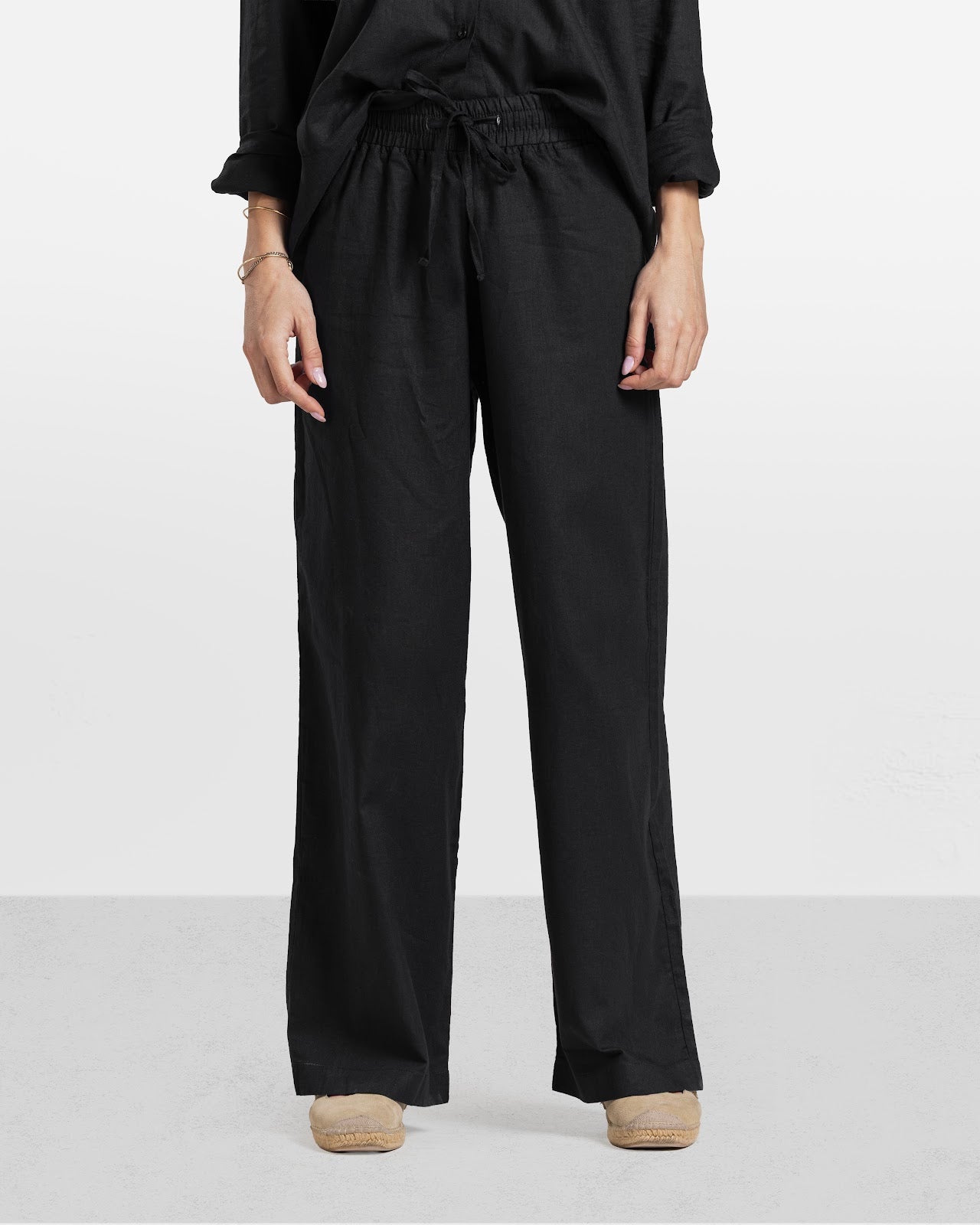 WIDE LEG LINEN PANTS BLACK 2