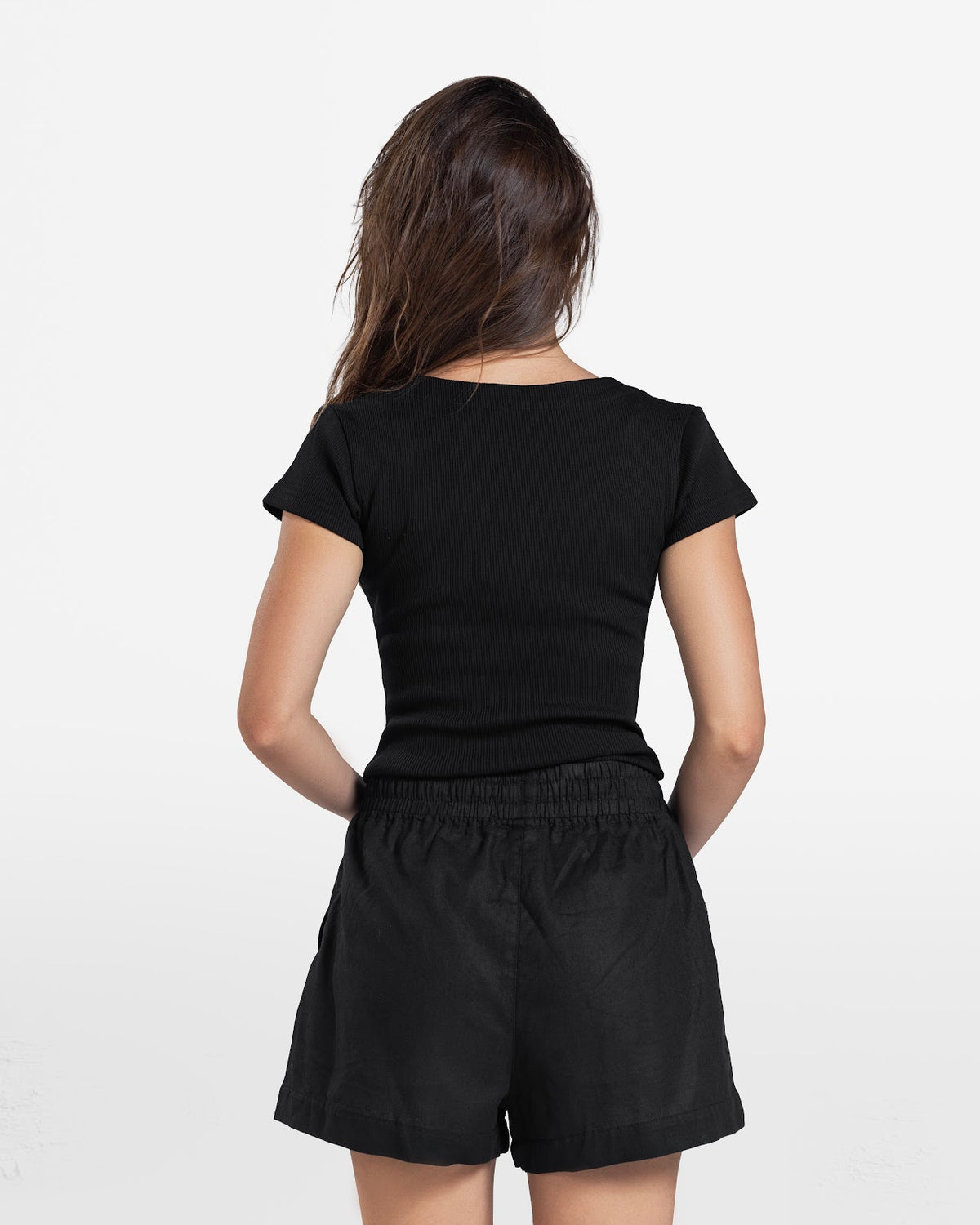 LACE RIBBED SHORT SLEEVE TOP BLACK 2