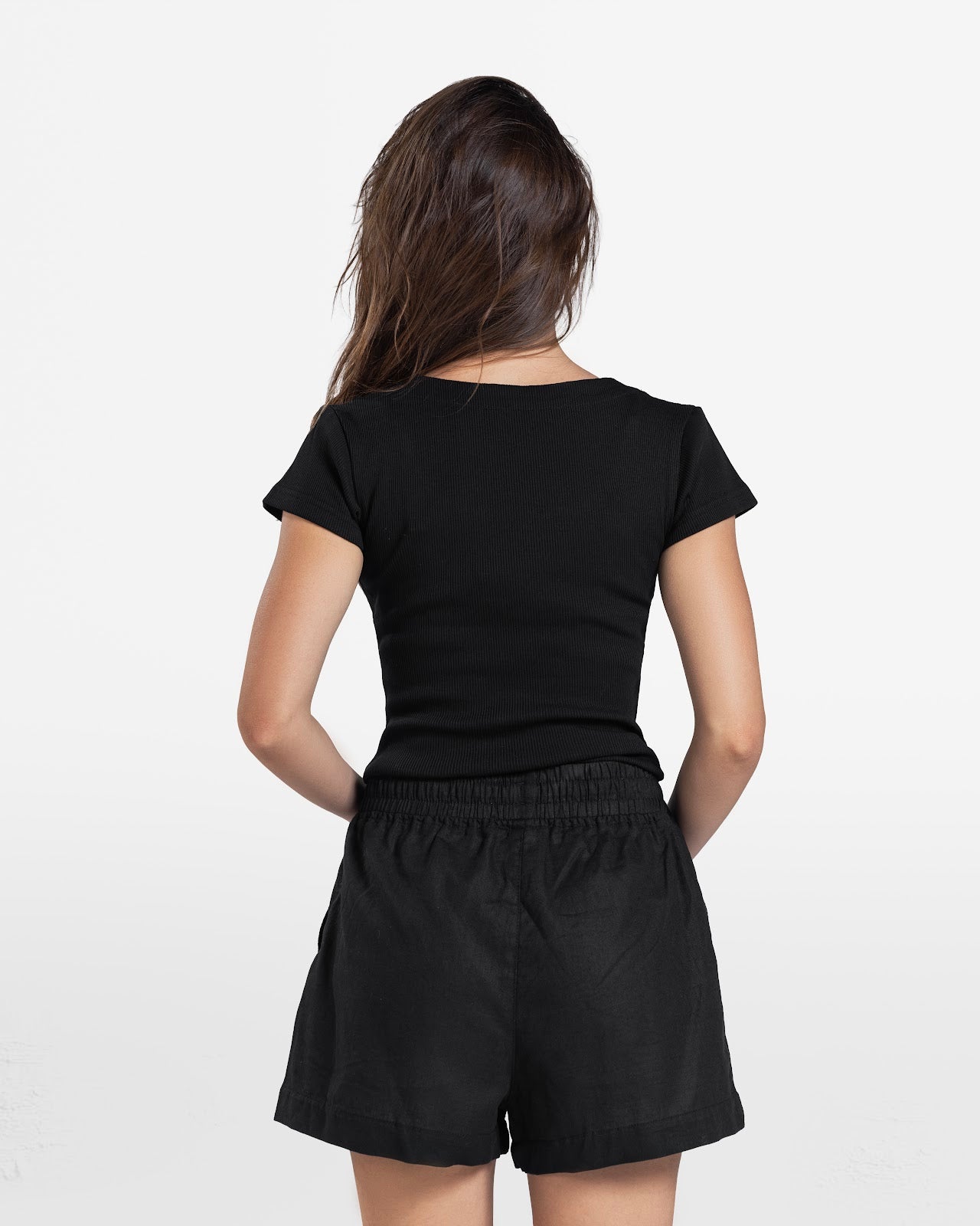 LACE RIBBED SHORT SLEEVE TOP BLACK 2