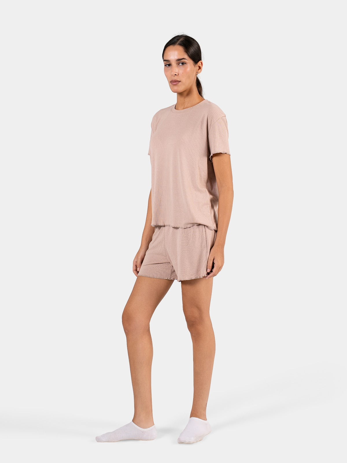 SOFT RIB SHORT SET BEIGE 2