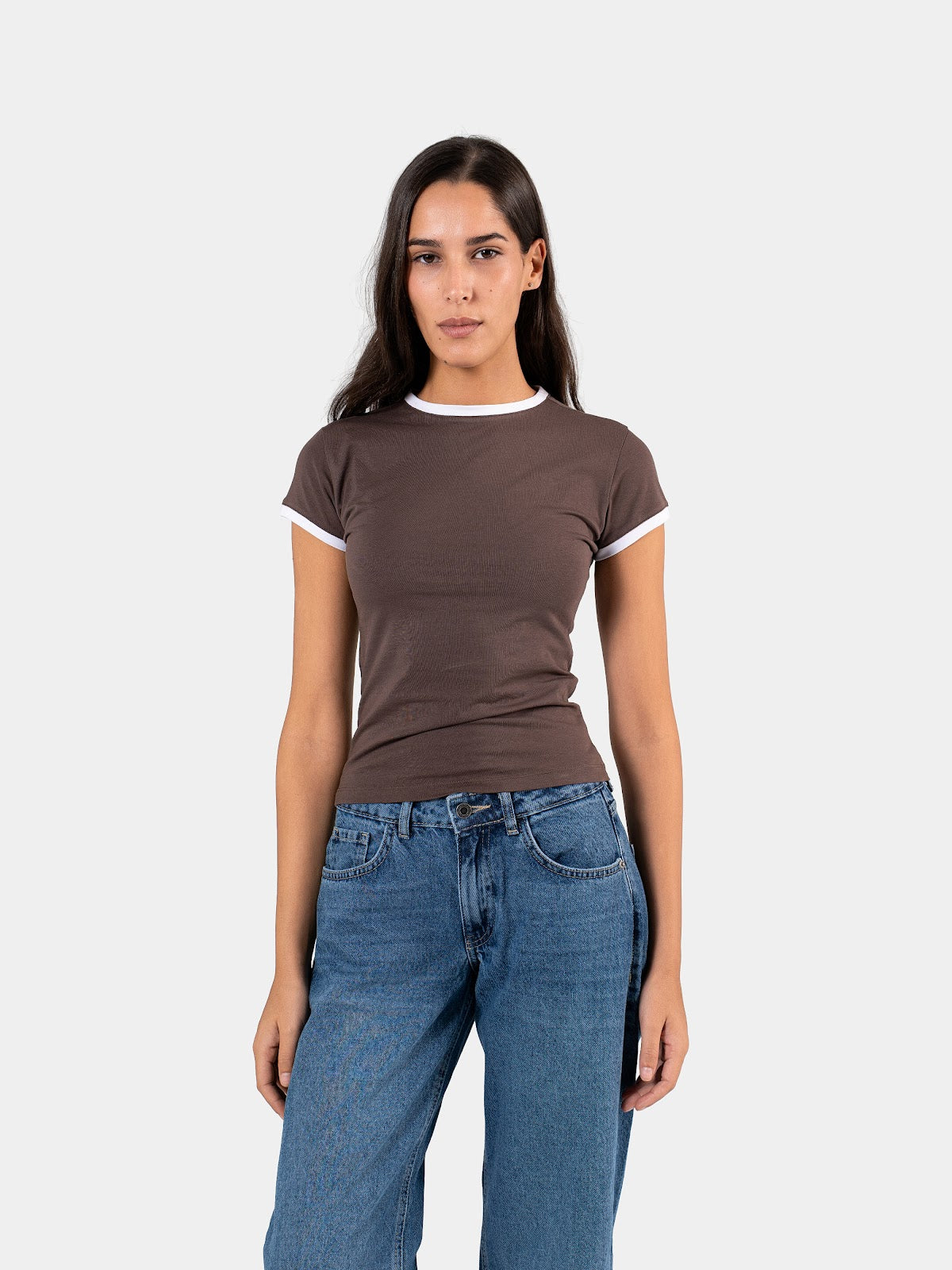 CONTRAST EDGE T-SHIRT BROWN X WHITE 7