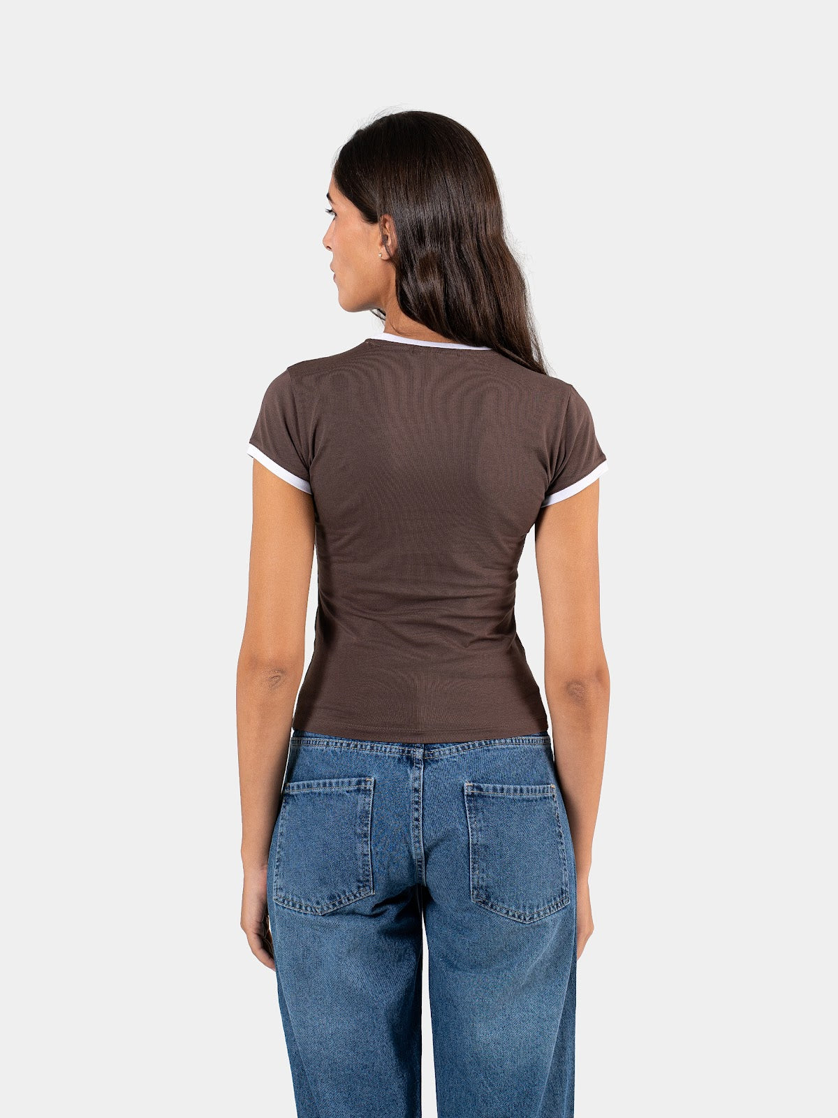 CONTRAST EDGE T-SHIRT BROWN X WHITE 6