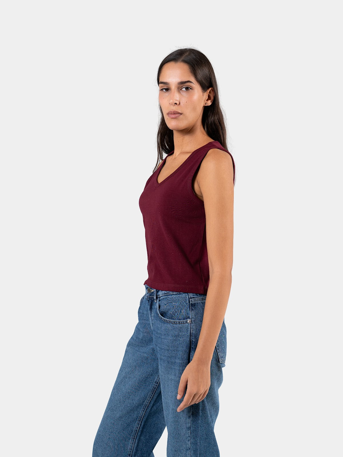 RELAXED V-NECK TANK TOP BURGUNDY 5
