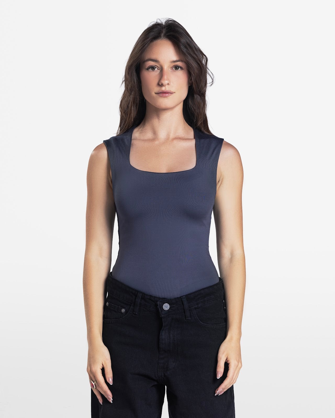 SQUARE NECK BODYSUIT CHARCOAL 1