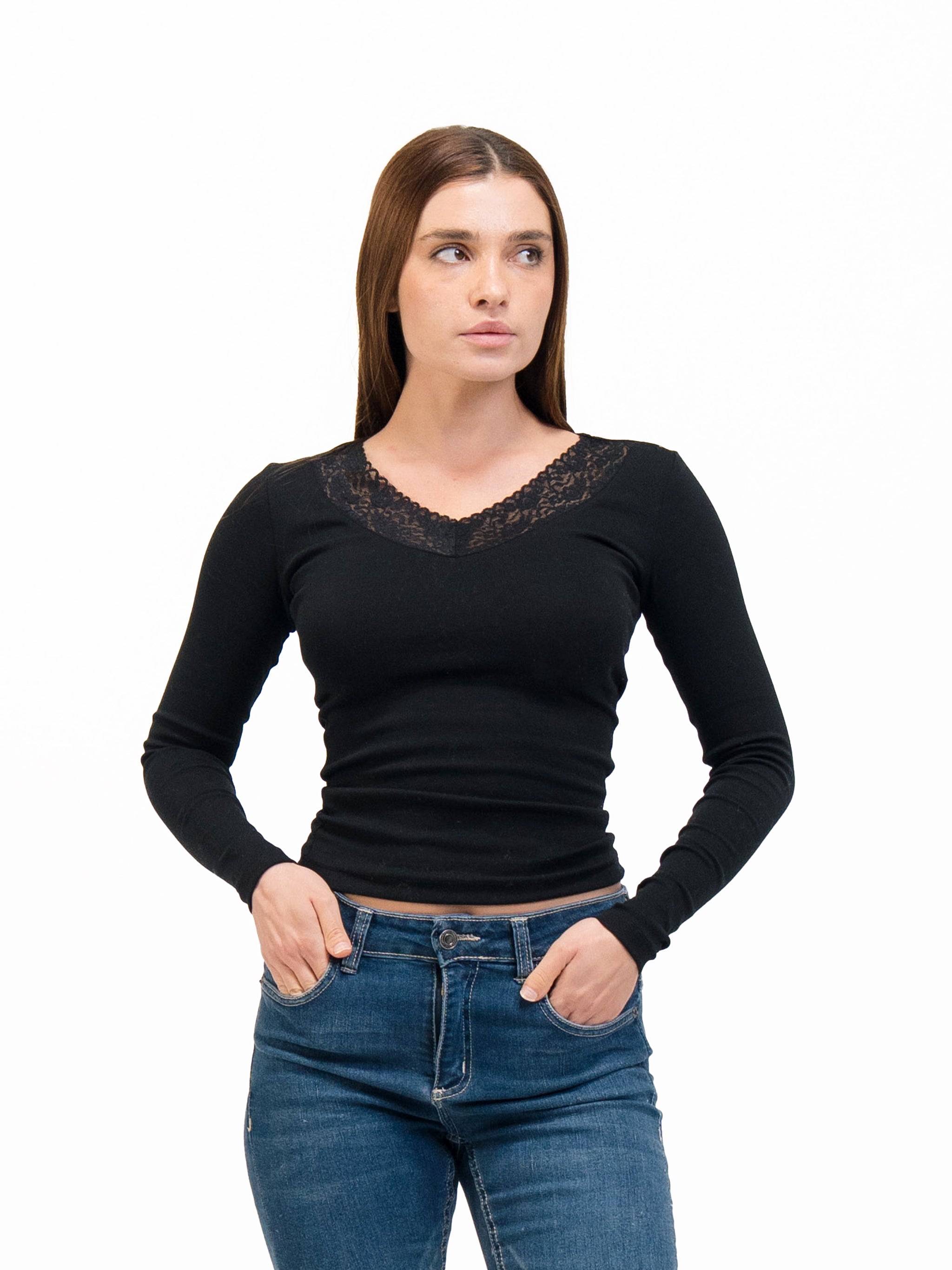 LACE V-NECK LONG SLEEVE TOP