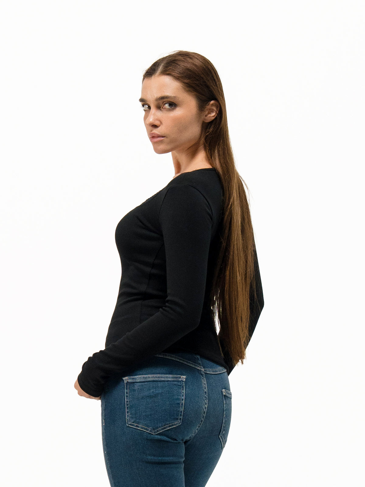 LACE SQUARE NECK LONG SLEEVE TOP