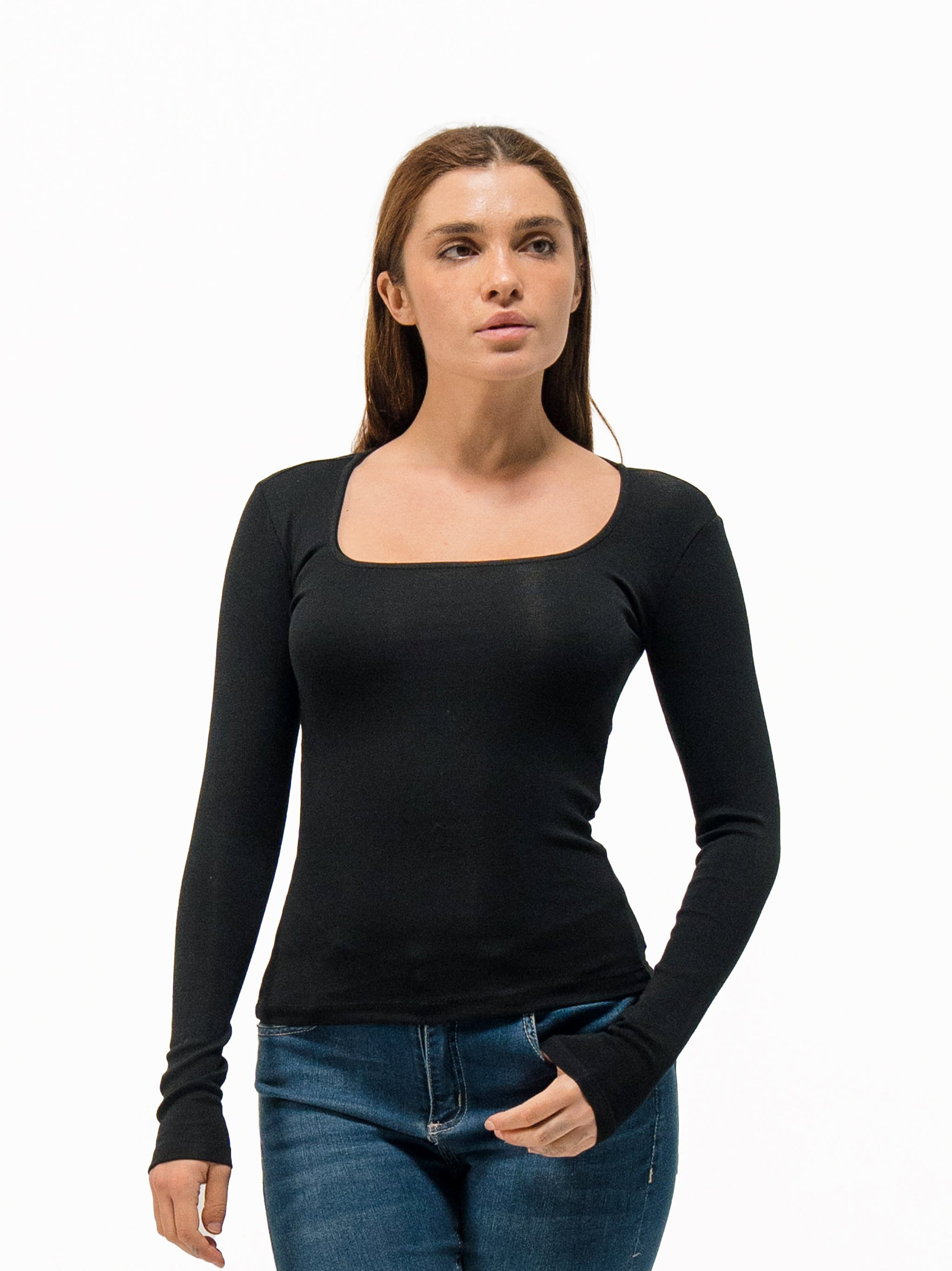 SQUARE NECK LONG SLEEVE TOP
