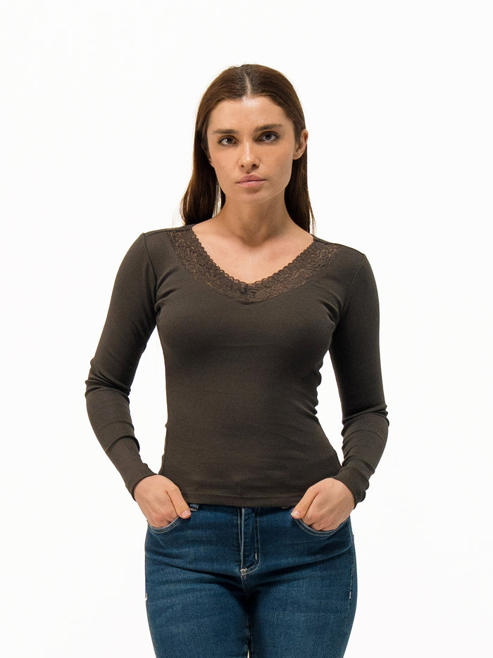 LACE V-NECK LONG SLEEVE TOP