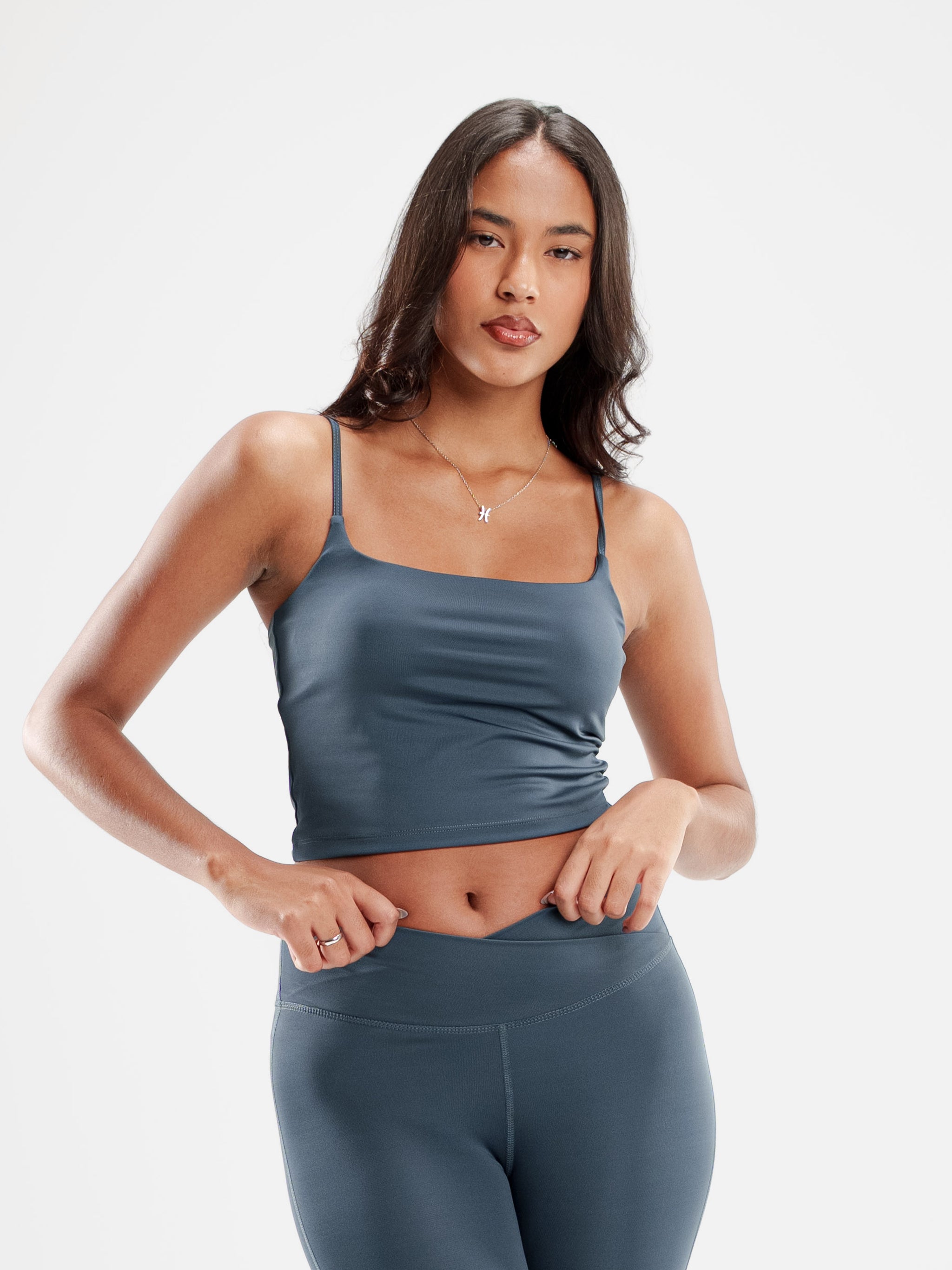 CHARCOAL MOVE CROPPED SPAGHETTI TOP