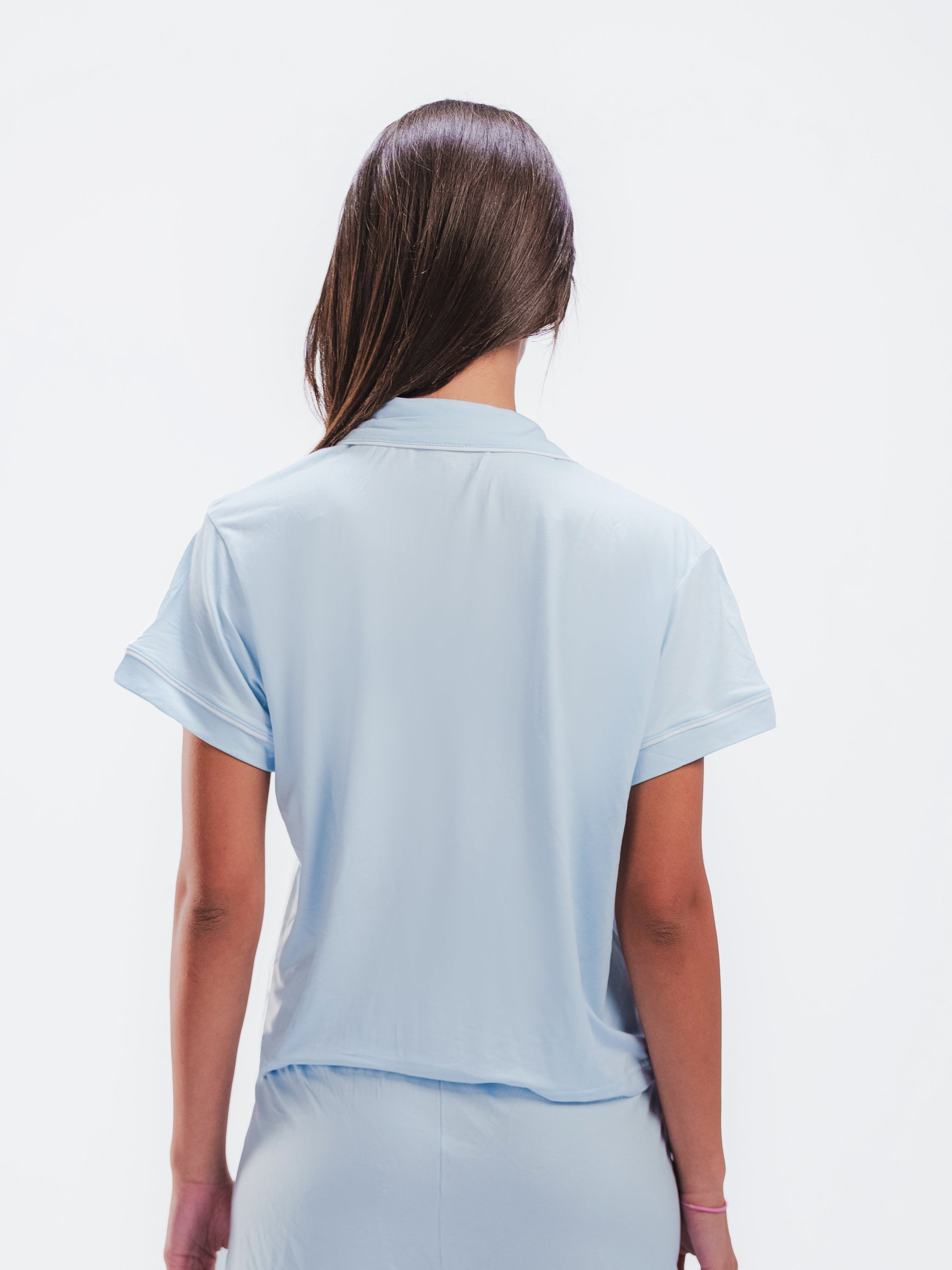 BABY BLUE PIPED SHORT SLEEVE & SHORT SET