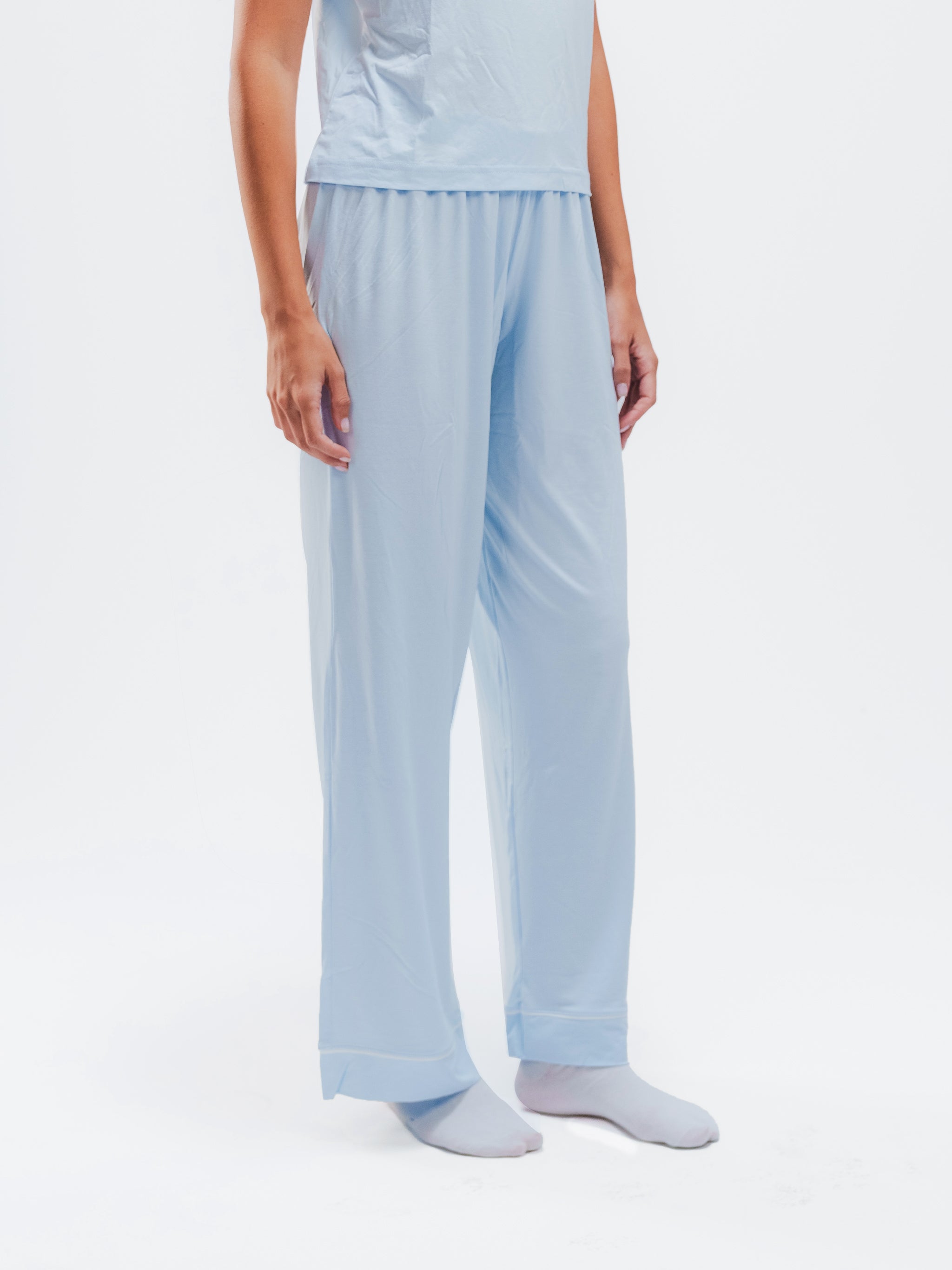 BABY BLUE PIPED SPAGHETTI PANTS SET