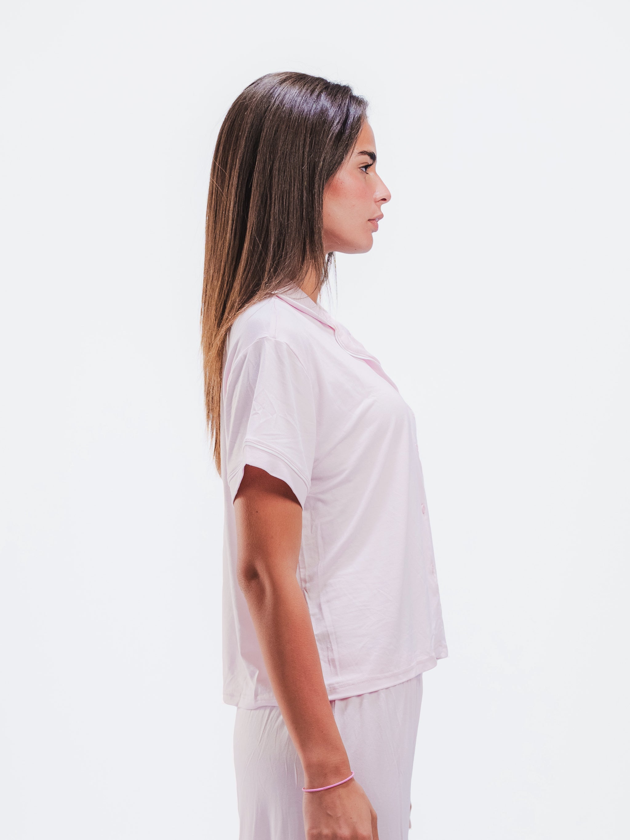 BABY PINK PIPED SHORT SLEEVE & PANTS SET