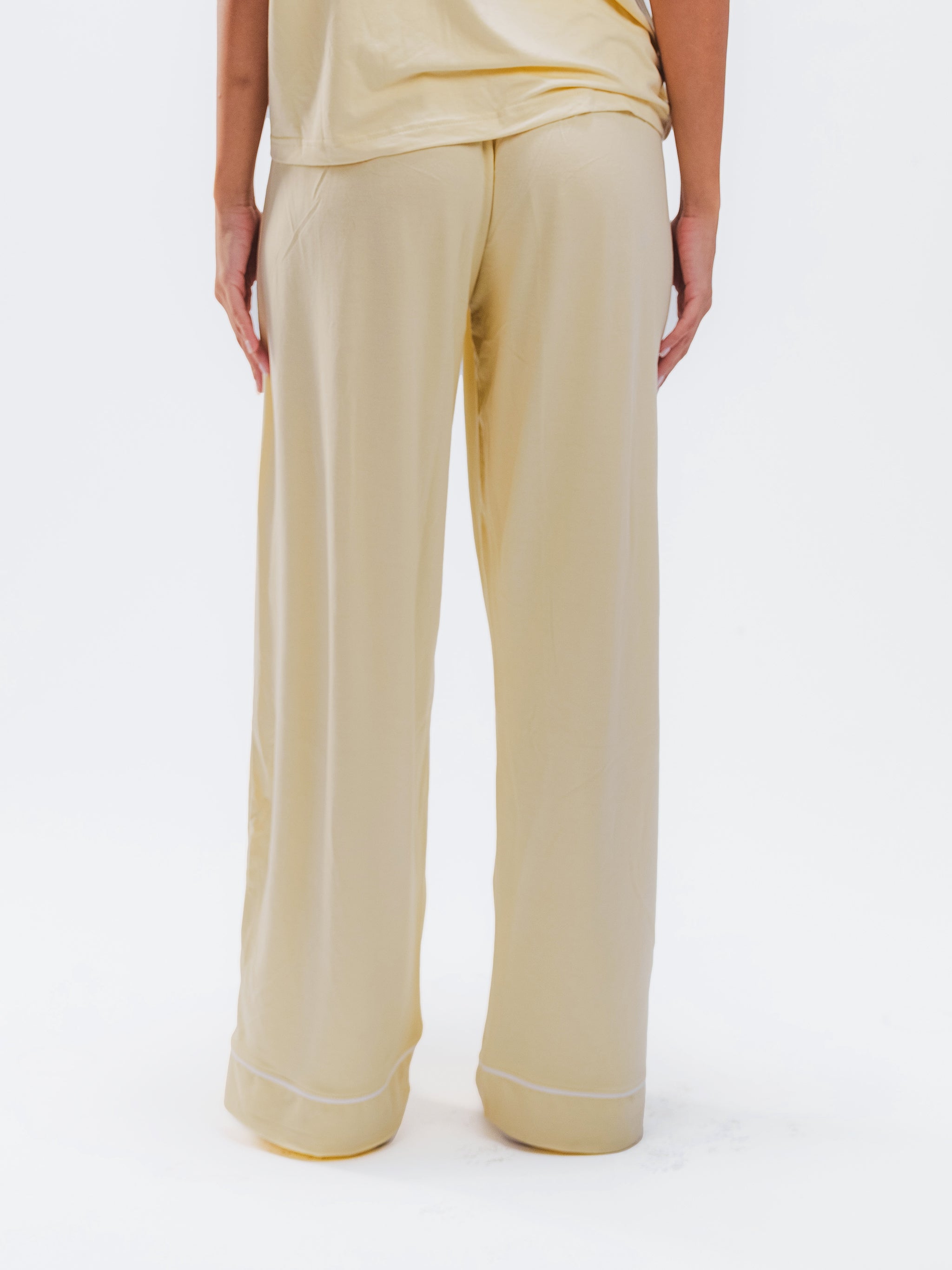 BUTTER YELLOW PIPED SHORT SLEEVE & PANTS SET