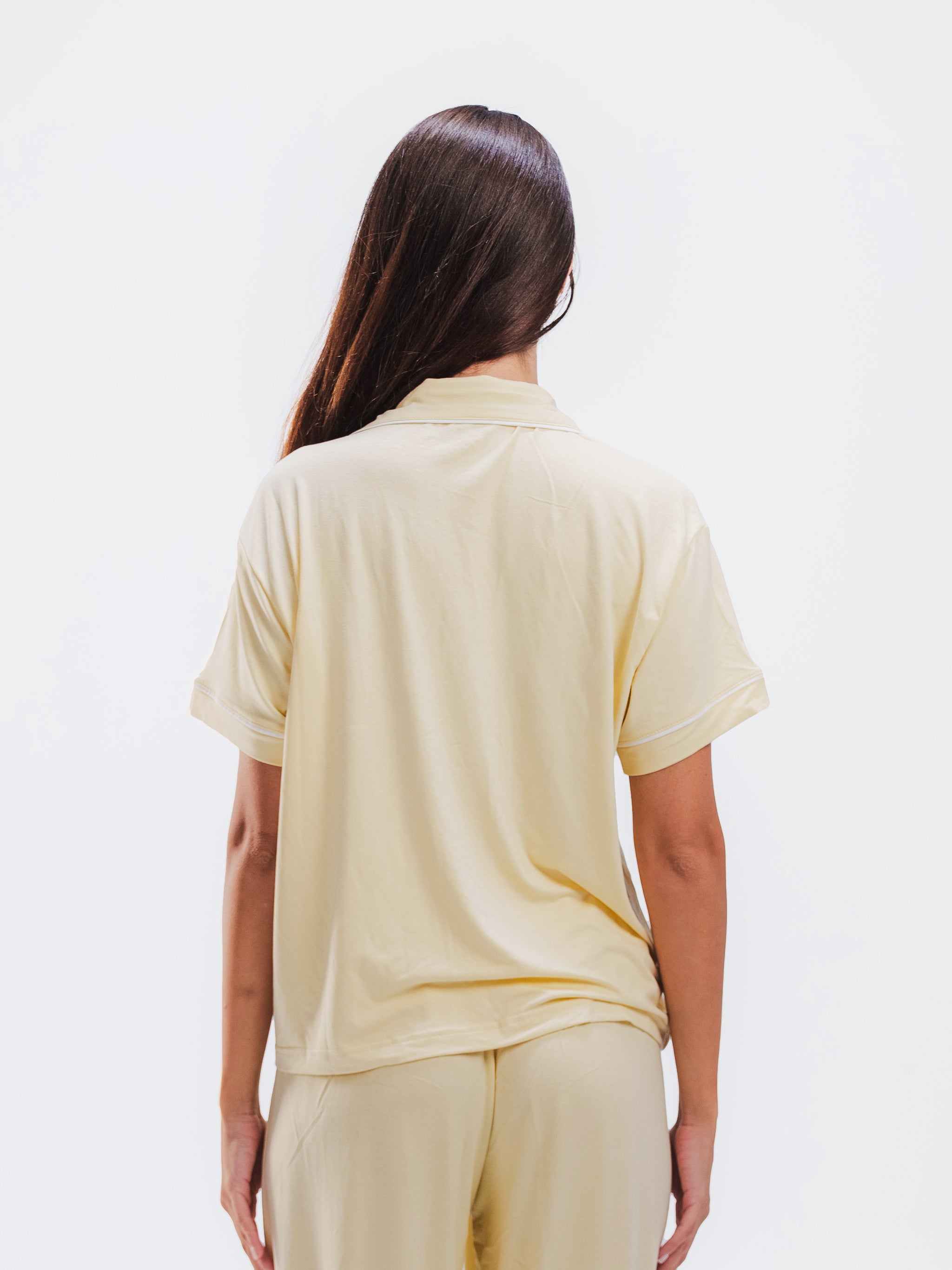 BUTTER YELLOW PIPED SHORT SLEEVE & PANTS SET