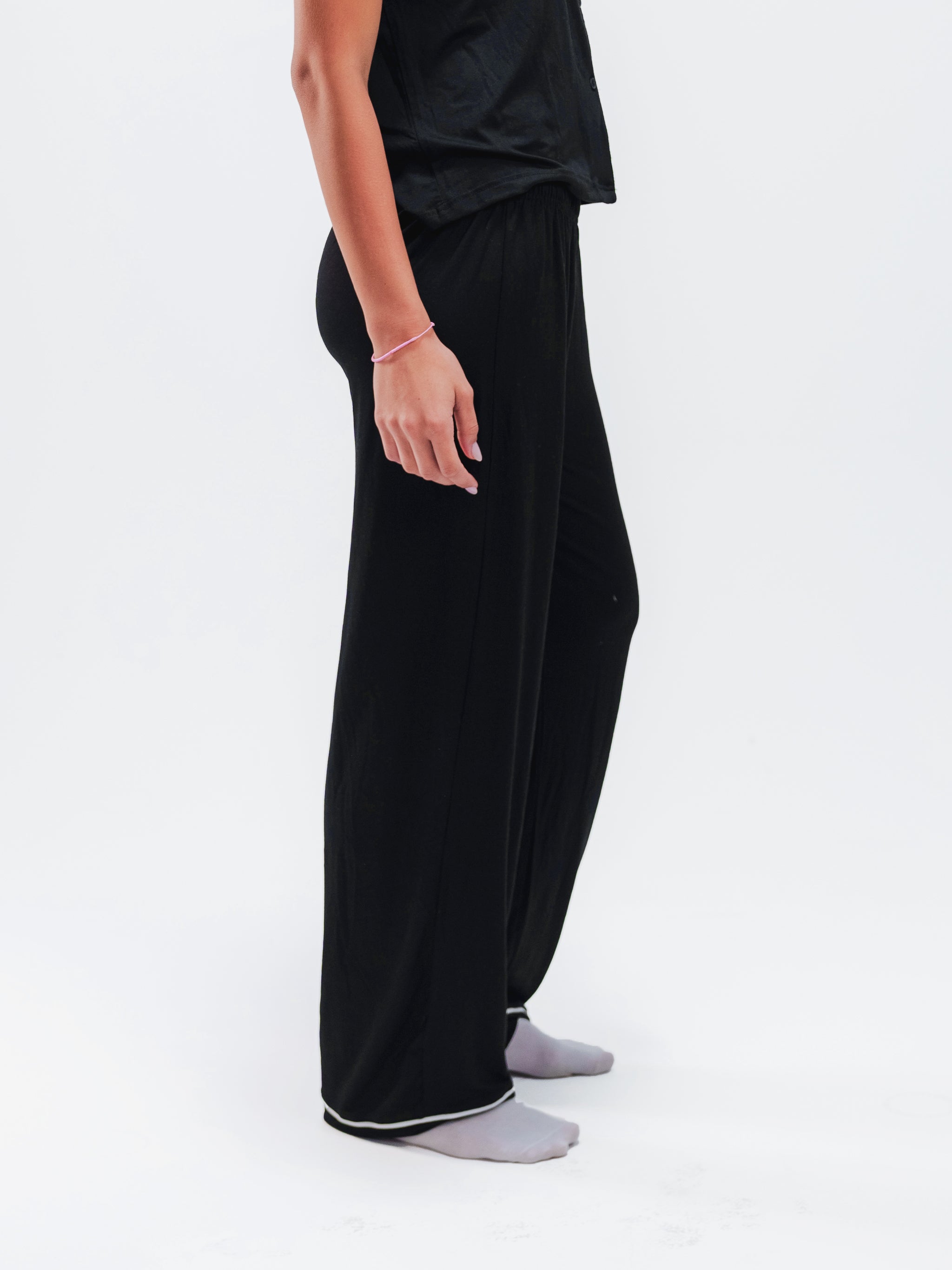 BLACK PIPED SHORT SLEEVE & PANTS SET