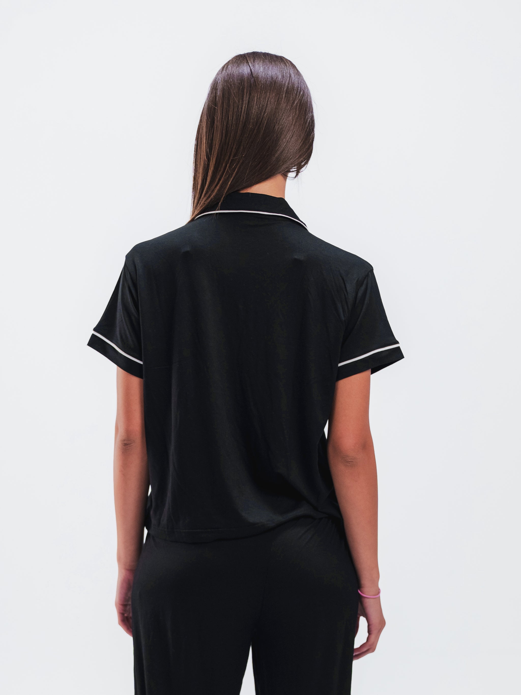 BLACK PIPED SHORT SLEEVE & PANTS SET