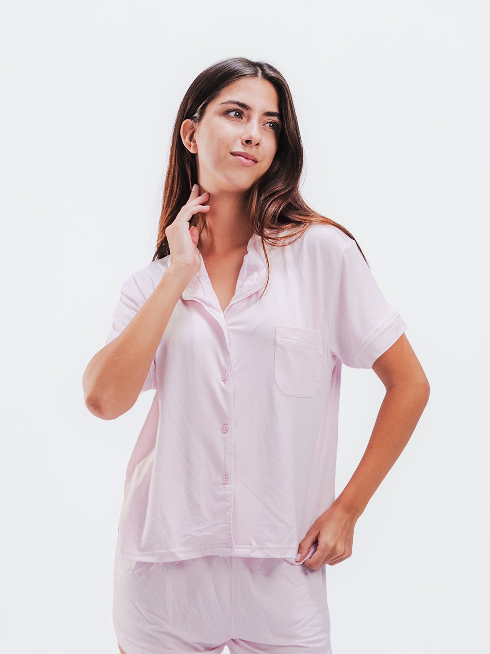 BABY PINK PIPED SHORT SLEEVE & SHORT SET
